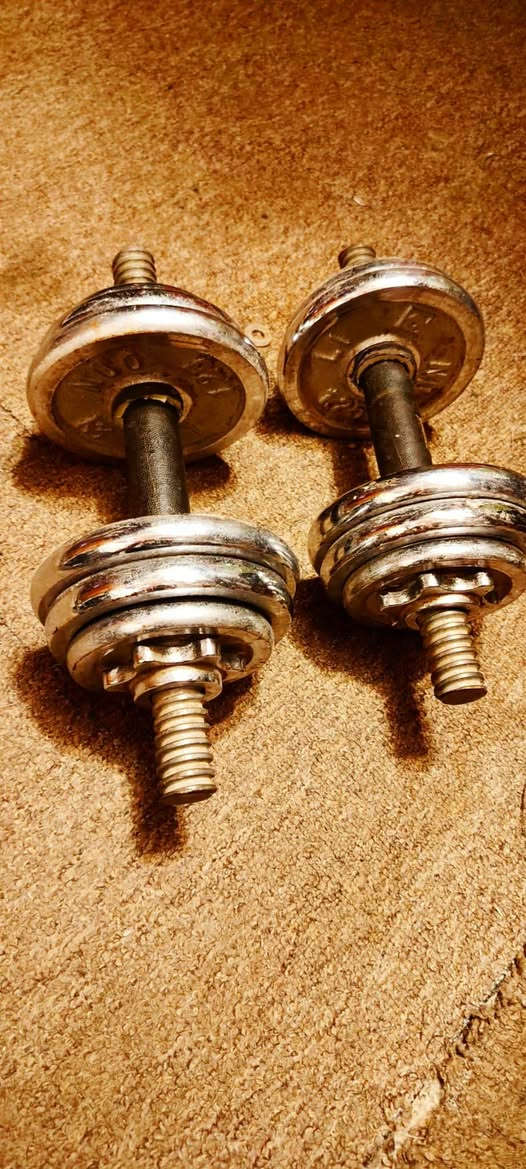 زوج دمبلصات الوزن 10 كيلو للتك الواحد المجموع 20 كيلو 
فل وشد يعني تكدر تسويهن كيلوين 
3 كيلو 
4 كيلو 
4 كيلو 
7 كيلو 
8 كيلو 
او 10 كيلو انته تتحكم بيهن امريكي سعرهن 30 وبيهن مجال قليل ديوانيه حي الجامعه قرب مدرسة للجامعه الابتدائيه


**إذا كنت صاحب هذا الإعلان وتريد حذفه لأي سبب، رجاءا أرسل رسالة إلى الدعم الفني**