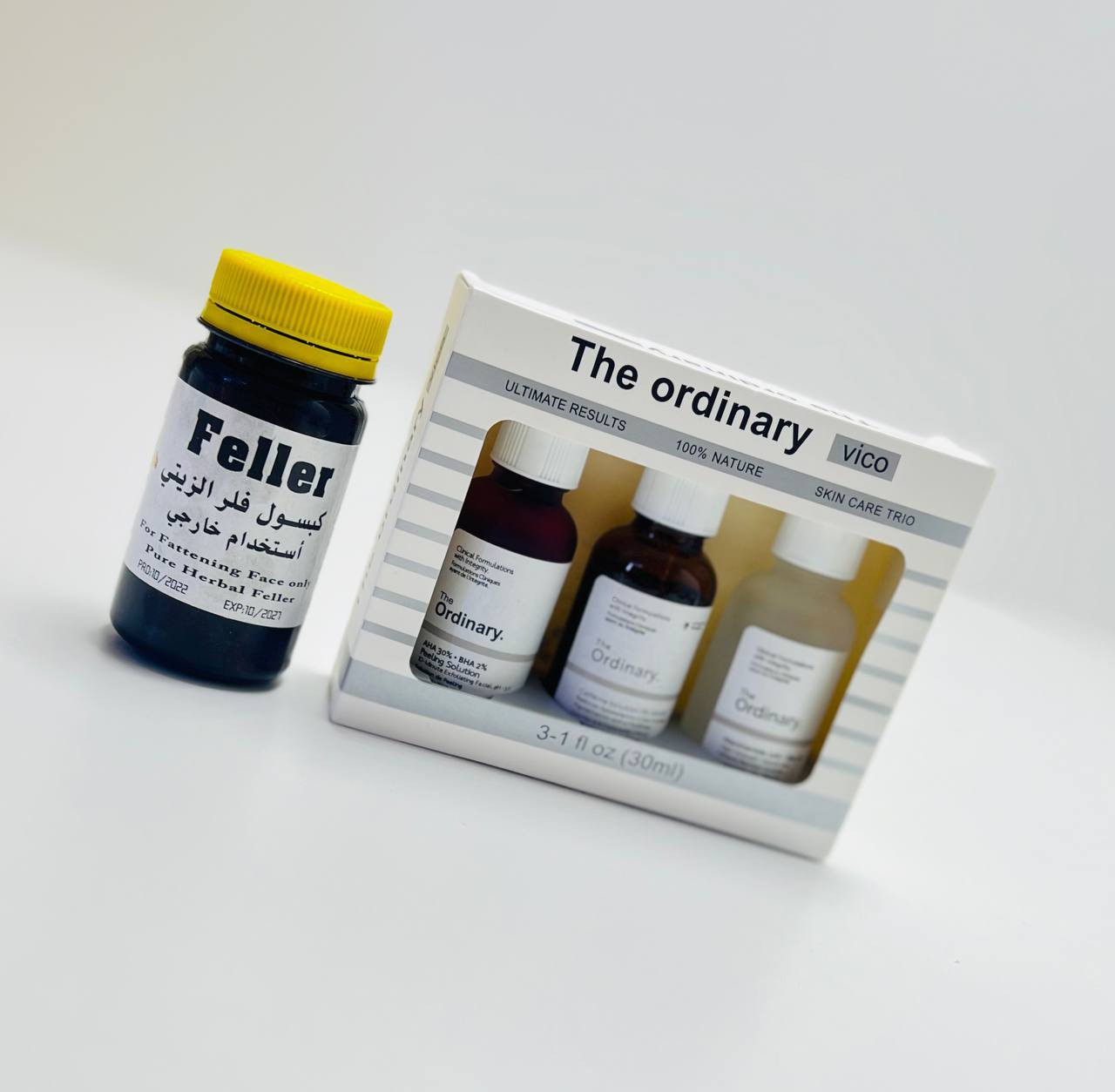 ✨ سر الجمال في بكج واحد ✨
دلّلي بشرتك مع أقوى مجموعة عناية تقدّم لك حلولاً شاملة لكل مشاكل البشرة!
💎 بكج The Ordinary الفاخر يحتوي على 3 سيرومات فعّالة + كبسول فلر زيتي لتمنحك إشراقة لا تقاوم:

سيروم النياسيناميد: يقلّل المسامات، يعالج آثار الحبوب، ويمنحك بشرة موحّدة وناعمة.

سيروم التقشير بالأحماض: يقشر بلطف، يزيل الخلايا الميتة، ويمنح بشرتك إشراقة صحية.

سيروم الكافيين: يخفف الانتفاخ والهالات السوداء ويعيد الحيوية لمحيط العين.

كبسول الفلر الزيتي: لتسمين الوجه والخدود، تبييض البشرة، شدّها، القضاء على التجاعيد، ومنحها نضارة استثنائية بفضل تركيبة غنية بالفيتامينات والأعشاب الطبيعية.

💫 النتيجة؟ بشرة شابة، ممتلئة، صافية، ومضيئة من أول استعمال!

سعر العرض 21 فقط 

توصيل بغداد 4 محافضات 6


**إذا كنت صاحب هذا الإعلان وتريد حذفه لأي سبب، رجاءا أرسل رسالة إلى الدعم الفني**