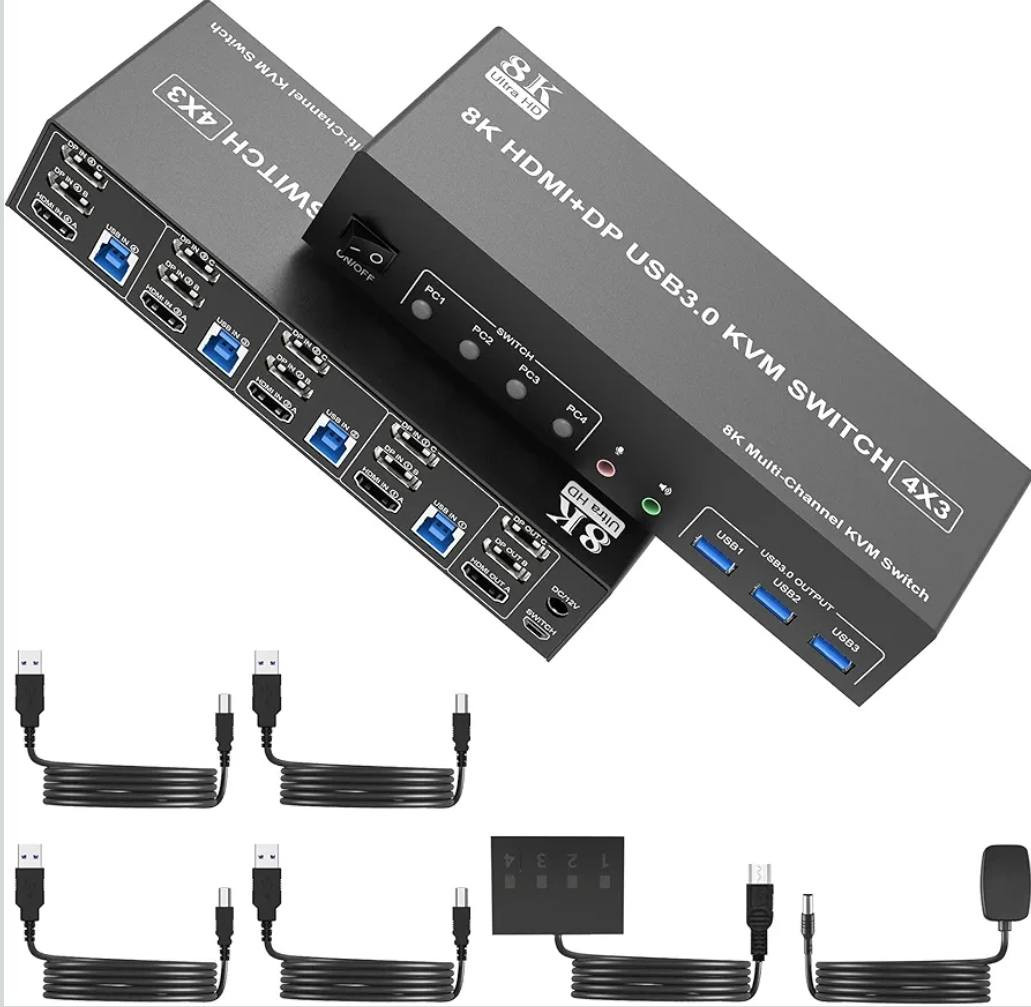 السلام عليكم ... يوجد توصيل...
الي يخدمة ينطي سعر ...
هذا الجهاز هو محول KVM (KVM Switch) يدعم دقة 8K، ويسمح بالتبديل بين عدة أجهزة كمبيوتر.إليك أبرز مواصفاته بناءً على الصورة:نوع المنافذ: يدعم كلًا من HDMI و DisplayPort (DP).منافذ USB: يحتوي على منافذ USB 3.0 السريعة لمشاركة الأجهزة الطرفية (مثل الماوس والكيبورد) بين الكمبيوترات.الدقة: يدعم دقة تصل إلى 8K بمعدل تحديث 60 هرتز، أو دقة 4K بمعدل تحديث 120 هرتز.القدرة: يشير الرمز 4X3 على الأرجح إلى القدرة على توصيل 4 أجهزة كمبيوتر بـ 3


**إذا كنت صاحب هذا الإعلان وتريد حذفه لأي سبب، رجاءا أرسل رسالة إلى الدعم الفني**