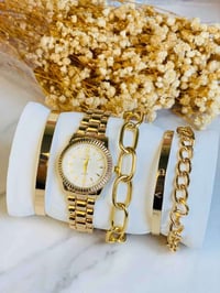 سيت ساعة نسائي • ذهبي • ماكينة ياباني