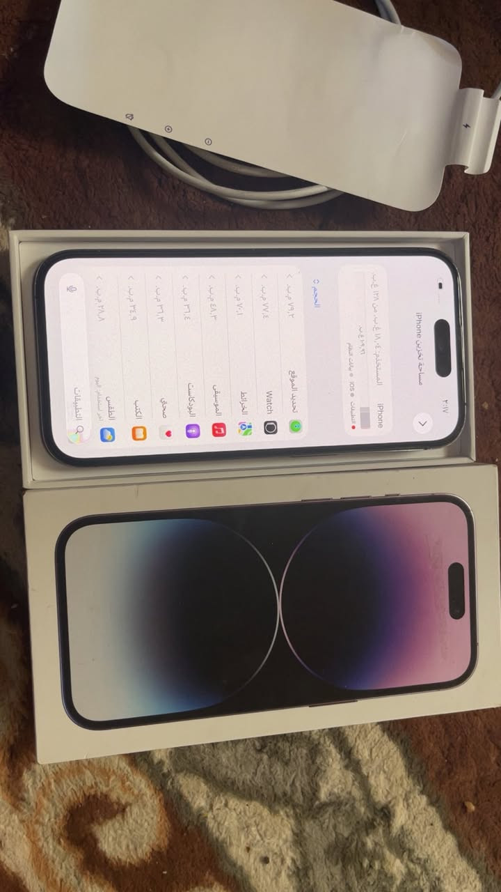 ايفون 14 برو جهاز وتر بروف كفاله شرق اوسط  شريحتين بس ضهره مكسور بطاريته ZAA93 ذاكرته 128  سعره 550 رقم ***********
