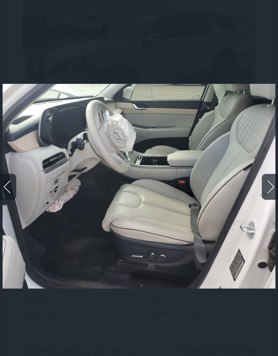 السلام عليكم هونداي بلسايد 
موديل 24 مواصفات لمتد 
فتحتين 
بصمه تشغيل عن بعد 
5 كامرات 
حساسات أماميه خلفيه هواي بعد مواصفات 
السياره بالميناء 
سعر 235 بيها مجال ترهم كتاب شهداء 
للاستفسار *********** 
مكاني حله مكتب مرتضى الجبوري لتجارة السيارات
