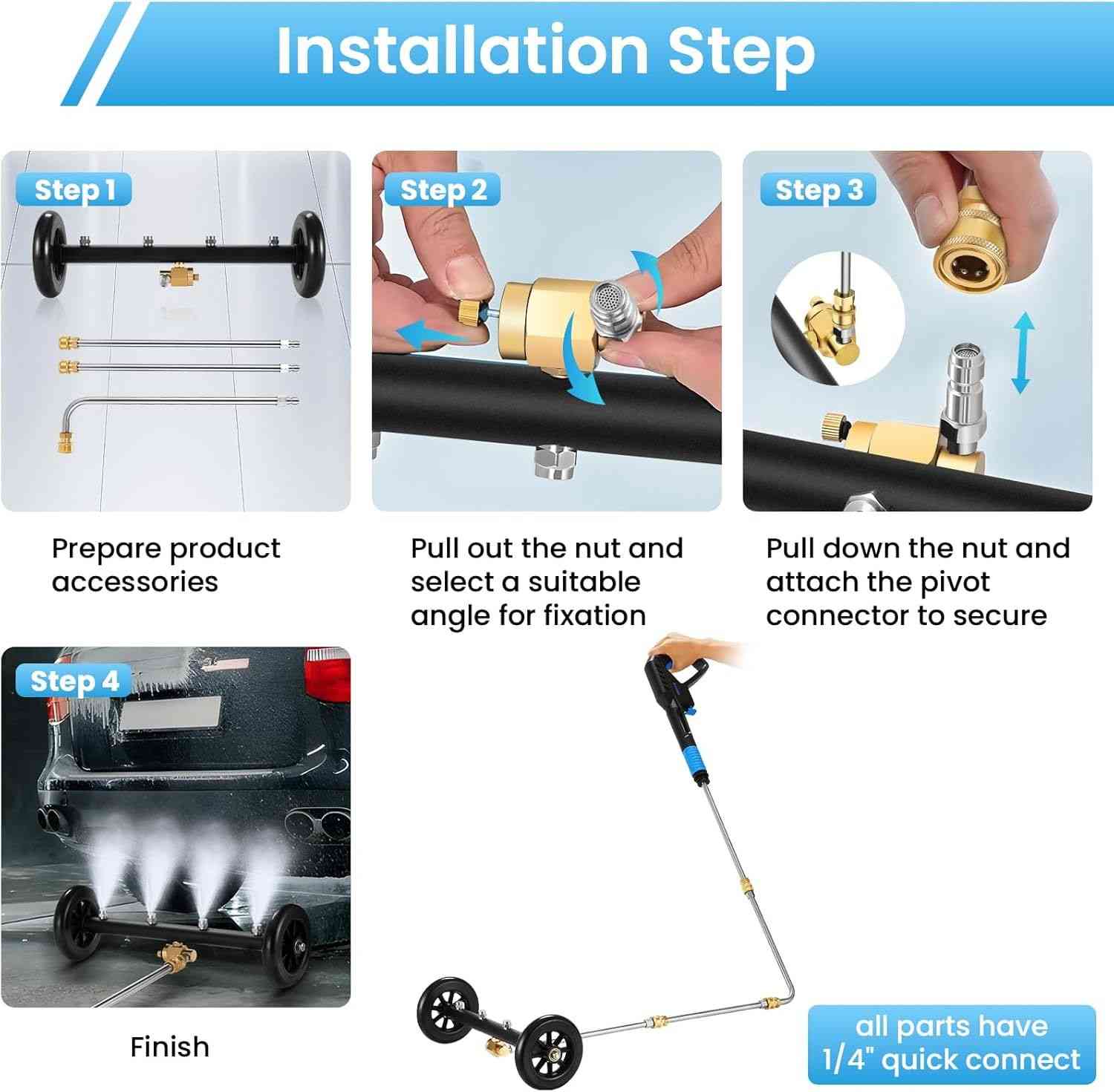 أداة الغسل الاحترافية اللي تجمع بين القوة، السرعة، والدقة بفضل تصميمها الذكي بعجلات قوية ورشاشات متعددة الاتجاهات، حتى تقدر توصل لأصعب الأماكن بسهولة.
أداة مصممة لتوصيلها بغسالة ضغط عالية لتنظيف الأجزاء السفلية من المركبات أو الأسطح المسطحة مثل الممرات والأرصفة والسجاد ورش الحدائق.

- طقم منظف سفلي للسيارة بضغط عالٍ مزدوج الوظيفة. 

- مصمم لتنظيف الأوساخ المتراكمة تحت المركبات والأتربة والزيوت. 

- منظف هيكل سفلي مزدوج الوظائف لغسالات الضغط العالي.

- يتيح عملية تنظيف الجزء السفلي من السيارة بسهولة وفعالية، بالإضافة إلى استخدامه كمكنسة مياه لتنظيف الأسطح مثل الممرات والباحات. 

- يتميز بفلتر مياه داخلي لمنع انسداد الفوهة. 

- تصميم عملي يسهل الاستخدام دون الحاجة للانحناء. 

- يحتوي على فوهات قابلة للإزالة والتنظيف بسهولة.

- يحتوي على وظيفتين في جهاز واحد: منظف سفلي للمركبات ومكنسة مائية للأسطح.  

- يتضمن عصا تمديد مستقيمة وعصا بزاوية 90 درجة لتسهيل الوصول إلى أسفل السيارة.  

- نطاق الضغط الموصى به هو 2500 PSI أو أعلى للحصول على أفضل النتائج.  

- مصمم لتنظيف الأوساخ والحطام والملوثات النفطية بسرعة وسهولة من أسفل السيارات والشاحنات والممرات.  

الميزات والفوائد
. وظيفة مزدوجة: يمكن التبديل بين وضع منظف الهيكل السفلي ووضع مكنسة المياه ببساطة عن طريق سحب صامولة القارن المحوري.

. تنظيف فعال: مزود بـ 4 فوهات مروحة بدرجة 25 أو 65 درجة (حسب الطراز) لتغطية منطقة واسعة وضغط يصل إلى 4000 رطل لكل بوصة مربعة لإزالة الأوساخ والملح والزيوت والحطام بشكل فعال.

. سهولة الاستخدام: يتضمن عجلات متينة ومرنة لسهولة المناورة تحت المركبات، وعصي تمديد (مستقيمة ومنحنية بزاوية) للوصول إلى المناطق التي يصعب الوصول إليها دون الحاجة للزحف تحت السيارة.

. توافق واسع: يستخدم موصلات سريعة 1/4 بوصة قياسية، مما يجعله متوافقًا مع معظم غسالات الضغط التي تعمل بالغاز والكهرباء (يوصى بضغط عمل لا يقل عن 1500 PSI).

. جودة المواد: مصنوع من مواد متينة مثل الستانلس ستيل والنحاس لضمان مقاومة الصدأ والتآكل.

- هذا الملحق مثالي لأصحاب السيارات والشاحنات وسيارات الدفع الرباعي والقوارب الذين يرغبون في الحفاظ على نظافة وحماية الجزء السفلي من مركباتهم من التآكل الناتج عن الأوساخ والملح. 

الابعاد : الطول 39cm ‘ العرض 12cm
السعر 38توصيل مجاني 
الرقم***********
