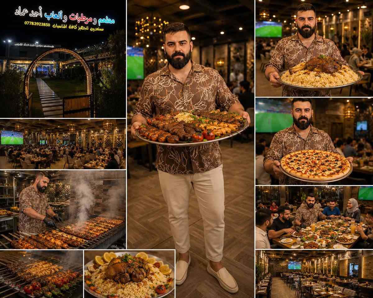 � الجوع ممنوع بعد هالمنشور! 🤤🍽️

إذا نفسك بأطيب الأكلات… مكانك عدنا 😍

🥩 كباب دبل
🍢 مشاوي صينية
🍚 تمن ومرك
🍖 قوزي
🍗 دجاج تشريب
🍗 كرسبي
🍕 بيتزا
🍛 ريزو
🌯 صاج
🧀 فنكر
🍔 برگر

كلها بطعم يخليك ترجع مرة واثنين وثلاثة! 😋❤️

📍 زورونا وخلي أول لقمة تحچي عن الجودة.
📞 للحجز والطلبات اتصل ***********

#مطعم_احمد_عماد #كباب #مشاوي #قوزي #كرسبي #بيتزا #برگر #صاج #ريزو #أكل_عراقي #ألذ_ط
