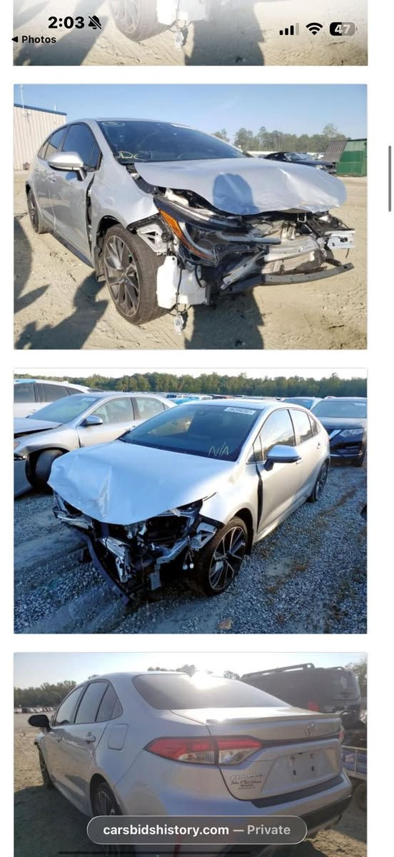 للبيع كورلا ٢٠٢١ وارد امريكي فقط بانزين فول مواصفات فتحة بصمة محرك ٢٠٠٠ رقم بغداد انكليزي حادث موضح بالصور  *********** مكان الامين
