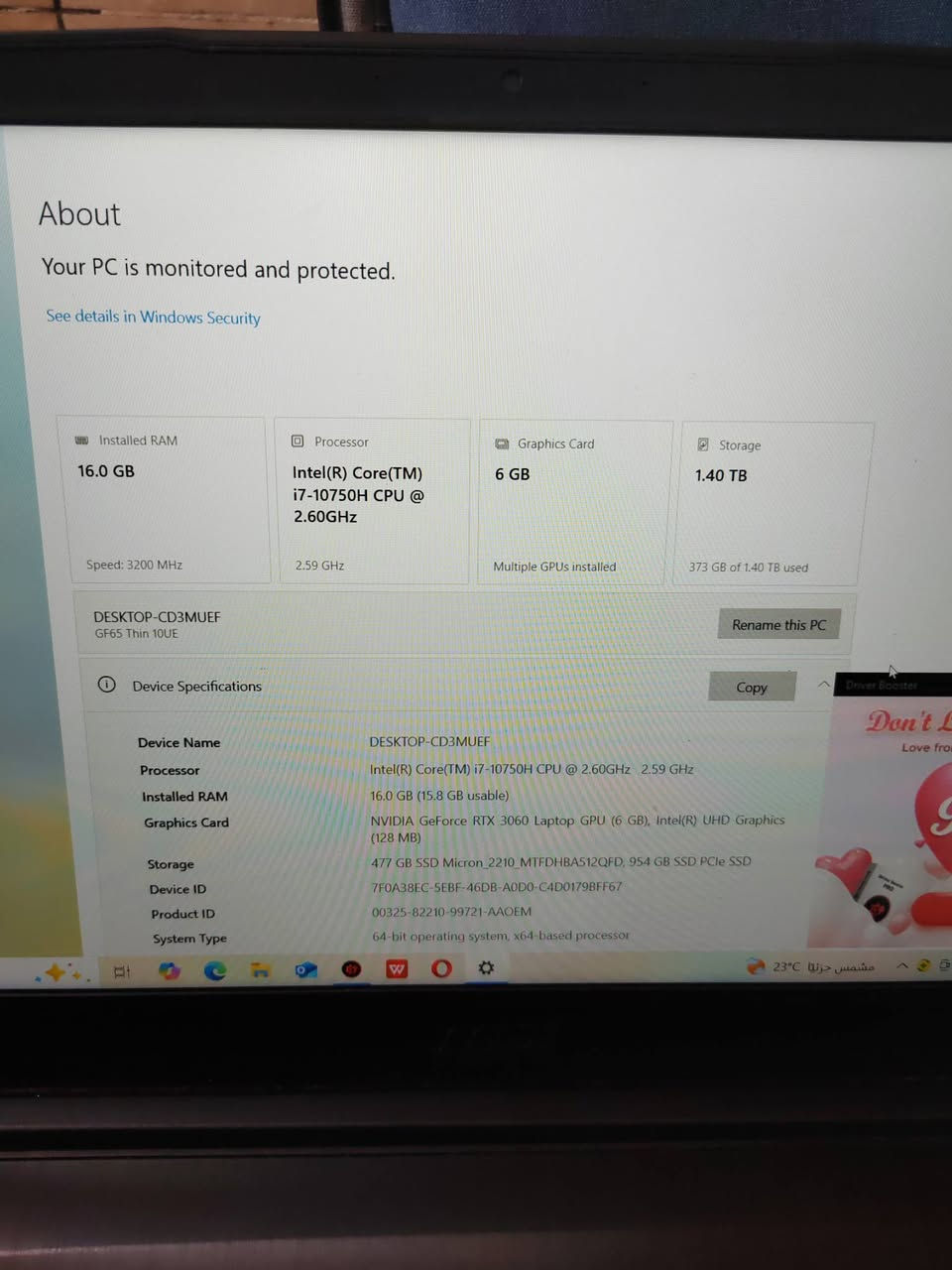 لابتوب كمينك للبيع msi
استخدم قليل
***********
رايدة ٨٥٠ الف
المكان ناصرية 

GPU: RTX 3050 
CPU: i7 10750H 
RAM:16GB DDR5 
SSD: 1TB nvme m.2 + 512  nvme m.2
Screen: 15.6" FHD(1920×1080) 144hz
