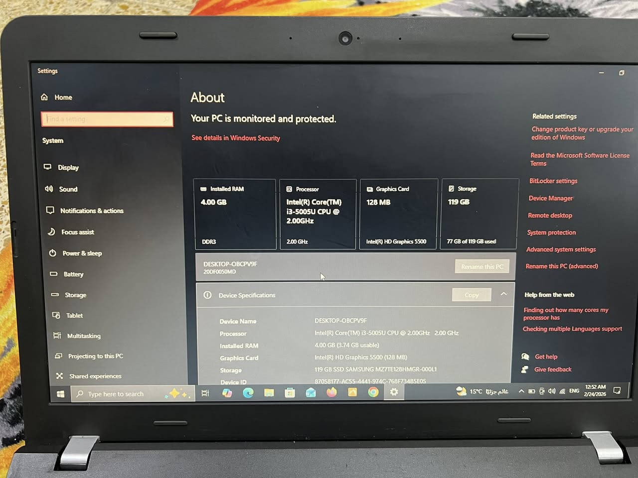لابتوب لينوفو ThinkPad E550 مستعمل ونظيف بسعر مناسب 💻
السلام عليكم..
لابتوب لينوفو من فئة "ثينك باد" العملية للبيع. الجهاز ممتاز جداً للاستخدام المكتبي، برامج الأوفيس، التصفح، اليوتيوب، وللطلاب.
📌 المواصفات:
• الموديل: Lenovo ThinkPad E550
• المعالج: Intel Core i3-5005U (الجيل الخامس)
• الرام: 4 جيجابايت
• الهارد: 128 جيجابايت SSD (ماركة سامسونج - أداء سريع)
• كرت الشاشة: داخلي Intel HD Graphics 5500
• حجم الشاشة: 15.6 إنج (حجم كبير ومريح للعين)
• دقة الشاشة: HD (1366 × 768)
• النظام: ويندوز نسخة 64-بت
📌 تفاصيل إضافية : 
• حالة البطارية: ضمان ساعة فما فوق ⬆️ 
• الملحقات: شاحنه فقط
• النظافة: 95‎%‎
💰 السعر: 170 الف وبيه مجال بسيط للشراي !
📍 المكان: بغداد - كرادة
📞 للتواصل واتساب / ***********
