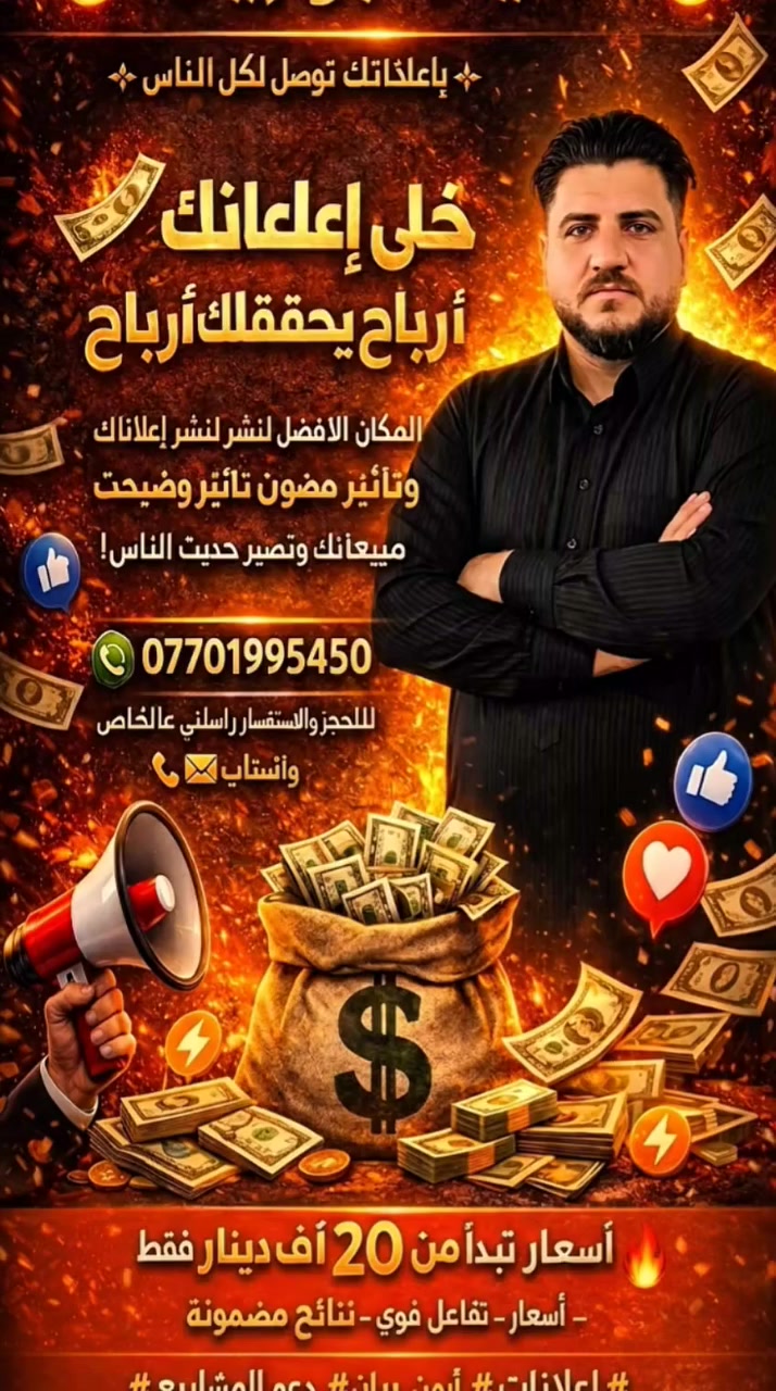 🔥 تريد إعلانك يكسر الدنيا؟ 🔥
أيمن أبو ريان هو الحل! 💪
💥 طكّة بالسوق: إعلاناتنا مو أي كلام، تجيبلك زبائن يملون جيبك فلوس!
🌍 نوصلك لكل مكان: إعلانك يوصل لأكبر عدد من الناس، يعني شهرة حقيقية!
🎯 تفاعل ناري: انسى الإعلانات الضعيفة، تفاعل قوي ونتائج مضمووونة!
🗣️ حديث الناس: خلي مشروعك يصير "تريند" والكل يسولف بيه!
💰 السعر؟ بلاش! 20 ألف دينار وبس! 🔥
📞 احجز مكانك هسه قبل لا يروح عليك!
واتساب: ***********
للاستفسار: راسلني عالخاص.
