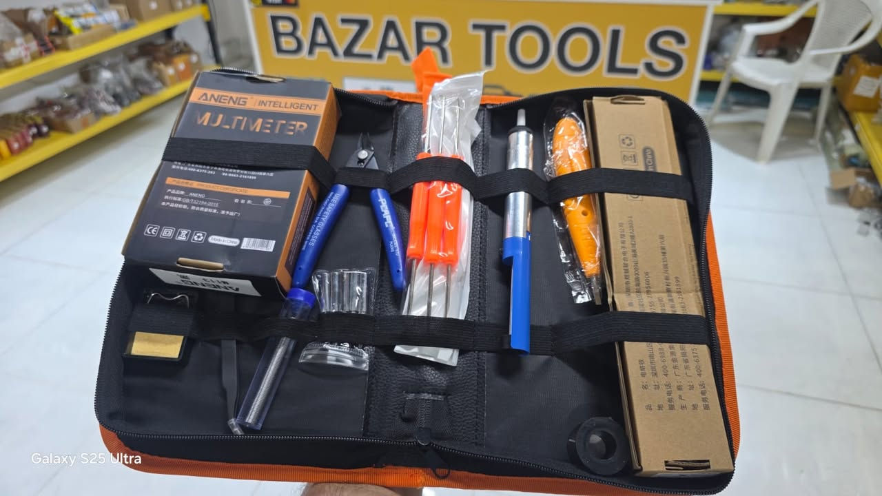 باركود: 10397
جنطة ادوات الكترونيات ماركة ANENG الحقيبة تحتوي على 22 قطعة من اداوت صيانة الكترونيات كاوية صولدر شاشة الكترونية تحكم مولتيميتر فولتيميتر متعددة استعمال شافطة صولدر فرش تنظيف كتر درنفيس فحص الى اخرها 
سعر: 28 الف

يوجد لدينا خدمة توصيل لكل محافظات العراق 5 الاف 
الطلب عن طريق الرابط:
https://bazartools2025.vatrin.app

او أرسال صورة للمنتج على الصفحة او على واتس اب
***********
