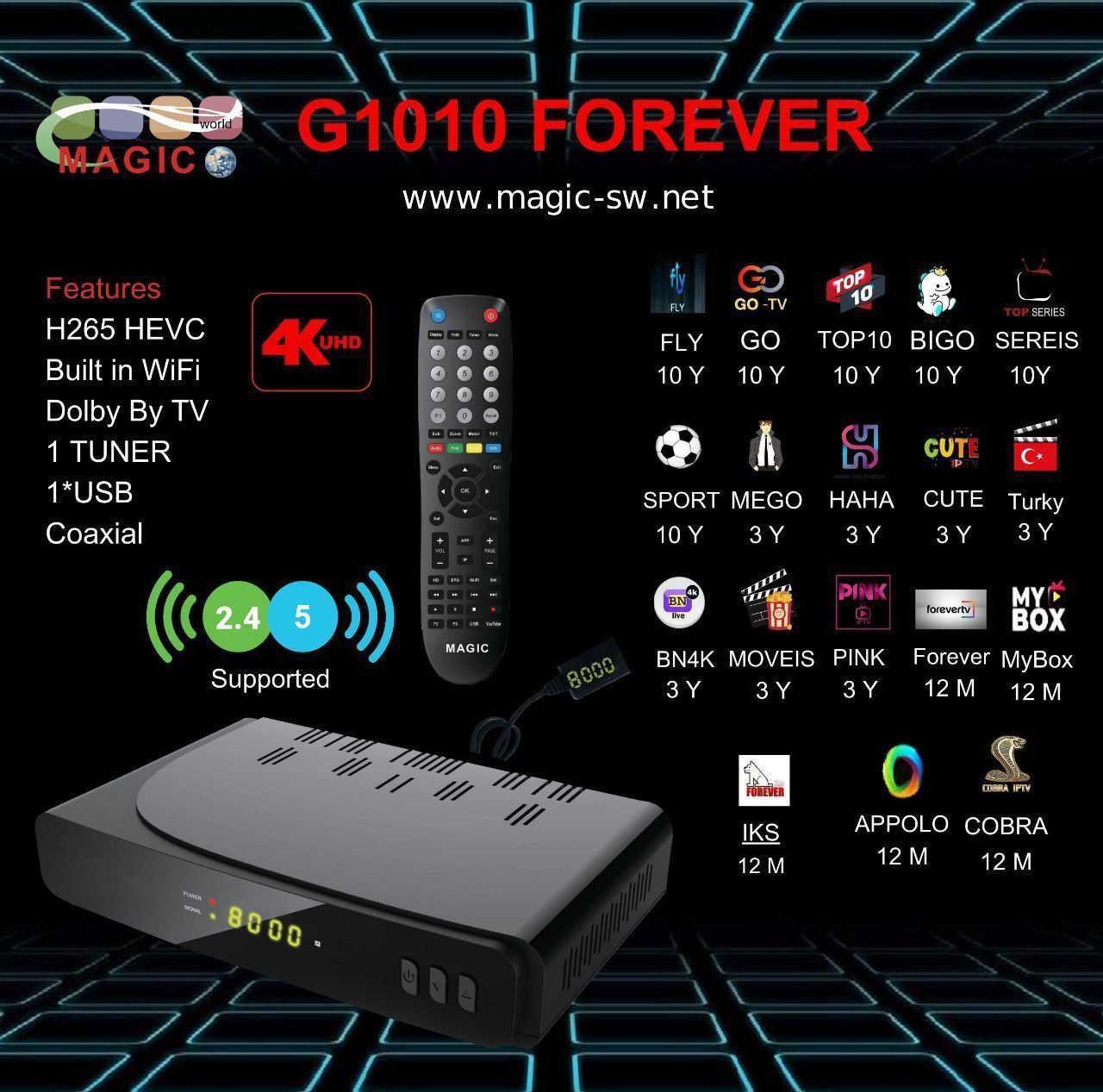 📢📢📢 إعــــــــلان مـن معرض النرجس للستلايت 🔥
🎉✨ متوفر الآن جهاز الأسطورة الجديد:
🔹 MAGIC G1010 FOREVER 4K 5G 🛜

---

🛠️ المواصفات الفنية للجهاز:
✅ بدون نظام أندرويد
⚙️ معالج: ALI-2661
💾 رام: 4GB
📺 يدعم دقة 4K – 60FPS
🚀 تنقل سريع بواجهة لانشر احترافية وخرافية
🔁 يدعم TimeShift لمدة 55 ثانية (صوت + صورة)
🎬 خاصية Replay لمتابعة البرامج الفائتة
🌐 ترجمة احترافية لأقمار DVB + TXT Pro Max
🧠 فلاش: 16MB
🔌 منفذ USB ×1
📡 Tuner ×1

---

📶 الاتصال والمرونة:
🟢 واي فاي داخلي 2.4GHz
🔵 دعم USB WiFi 5G
🟣 دعم USB 3G / 4G
🔊 يدعم Dolby Audio عن طريق التلفاز
🌍 منفذ Ethernet مدمج

---

📱 تطبيقات الإنترنت داخل العراق (بدقة 1080p + ترجمة):
➡️ Vudo
➡️ Cinemana
➡️ CinemaBox

---

📦 الاشتراكات المدمجة مع الجهاز – IPTV 🛜:
1️⃣ FLY IPTV – 10 سنوات
2️⃣ GO IPTV – 10 سنوات
3️⃣ TOP10 IPTV – 10 سنوات
4️⃣ BIGO IPTV – 10 سنوات
5️⃣ SPORT IPTV – 10 سنوات
6️⃣ TOP SERIES – 10 سنوات
7️⃣ MEGO IPTV – 3 سنوات
8️⃣ HAHA IPTV – 3 سنوات
9️⃣ CUTE IPTV – 3 سنوات
🔟 TURK SERIES – 3 سنوات
1️⃣1️⃣ PINK IPTV – 3 سنوات
1️⃣2️⃣ BN4K – 3 سنوات
1️⃣3️⃣ TOPTEN VOD – 3 سنوات
1️⃣4️⃣ FOREVER IPTV – 12 شهر
1️⃣5️⃣ MYBOX IPTV – 12 شهر
1️⃣6️⃣ COBRA IPTV – 12 شهر
1️⃣7️⃣ APOLLO IPTV – 12 شهر

---

🔐 سيرفرات الشيرنج (IKS):
✅ APOLLO IKS Pro – 12 شهر

---

🎁 عند شرائك للجهاز تحصل على:
🔧 دعم فني مستمر
👥 دخول لمجموعة دعم خاصة
🔊 صوتيات إضافية (Orange أو Sat Family حسب اختيارك)
📂 ملف أقمار مرتب يشمل:
▪️ Nilesat 7W
▪️ Amos 3/7 (4W)
▪️ Hotbird 13F/G (13E)
▪️ Eutelsat 16A (16E)
▪️ Badr 26E

---

📞 للطلب والاستفسار:
📲 https://wa.me/7712524420
📦 احصل عليه الآن قبل نفاد الكمية!
🌟✨ تابع كل جديد مع معرض النرجس للستلايت ✨🌟
📡 التحديثات أولاً بأول – اشتراكات مميزة – كل ما يخص عالم الساتلايت في مكان واحد!

---

🔹 قنواتنا على تيليغرام:
📢 القناة العامة: @ns_sat
🔗 https://t.me/ns_sat_satellite

📲 تطبيقات الأندرويد: @ns_satAndroid
🔗 https://t.me/ns_satAndroid

📲تطبيقات اندرويد النرجس المهكرة 
🔗https://t.me/ns_sat_Android_Narcissus
🔧 تحديثات السيرفرات والأجهزة: @ns_sat_update
🔗 https://t.me/ns_sat_update

👑 قناة ا


**إذا كنت صاحب هذا الإعلان وتريد حذفه لأي سبب، رجاءا أرسل رسالة إلى الدعم الفني**