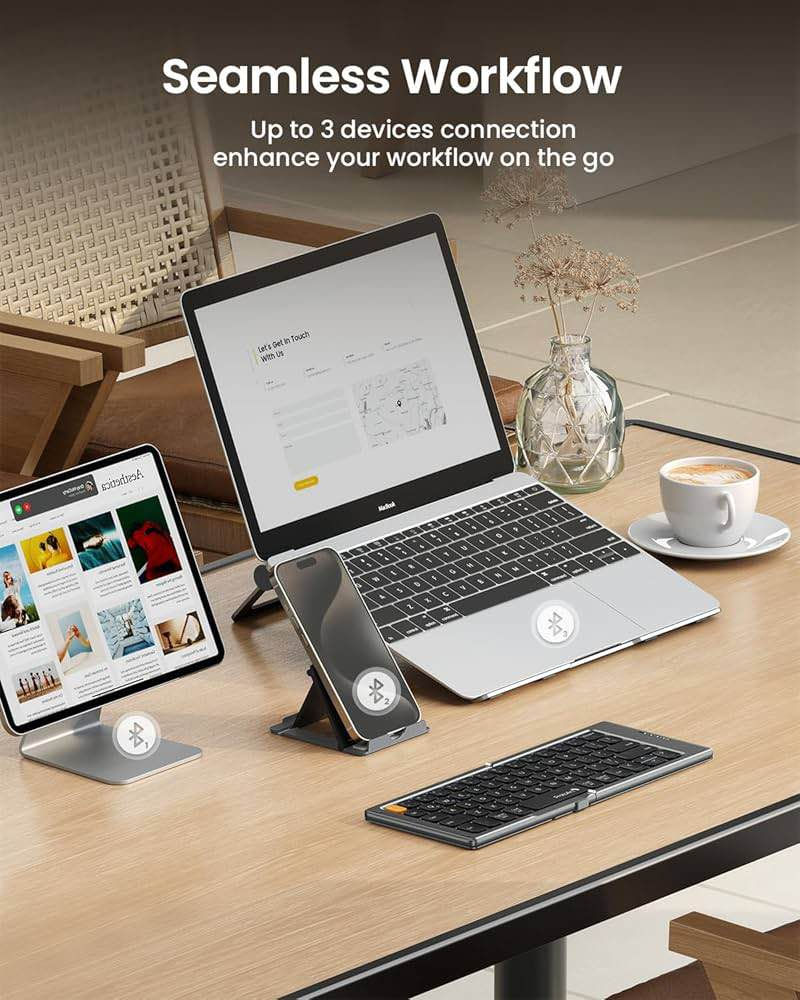 👇اقرأ الوصف بتمعن للاخير كلشي مذكور بالتفصيل 👇

Brand: ProtoArc 
ProtoArc Foldable Compact Keyboard, XK04 Portable Bluetooth Keyboard with PU Leather Cover, Pocket-Sized Wireless Travel Keyboard for iPad iPhone Mac Android Windows iOS - Gray

Product details

* Brand Name ProtoArc�
* Compatible Devices Laptop, Smartphone, Tablet�
* Connectivity Technology Bluetooth�
* Keyboard Description Flexible�
* Recommended Uses For Product Business, Travel�
* Special Features Foldable, Lightweight, Portable, Rechargeable
* �
* 【Mini Folding Keyboard】 Only a 5.97-ounce palm-sized foldup keyboard is designed in two-fold and compact enough to save desk space or take it on the go. Covers with PU Leather surface, good texture and protection, a perfect companion for business travelers. Maximum convenience for you with minimum weight and size

* 【Compact-Sized Portability】With a travel size portable keyboard that easily connects to whatever device you need to use it on, you can work or relax when go out to different environments like cafe or libraries. A great addition to your travel gear. Also an ideal present for business partners, friends and families

* 【Multi-device Keyboard】Our foldable wireless keyboard with triple Bluetooth channels, which will maintains stable connectivity and fast response within 33ft operating range. Supports up to 3 devices such as ipad, smartphone, tablet or laptop. It can be your perfect partner to help you replyto emails, edit excel sheets or write down your ideas anytime

* 【Type C Simply Recharge】Our bluetooth keyboard is equipped with a rechargeable battery and On/Off switch. Easily recharged via the included Type-C cable. 2 hours full charge delivers up to 150+ days standby time, great for for working outside of office. Also has an auto-sleep feature, helps maximize the amount of use get from each charge

* 【Shortcut Keys User-Guide】 Directly press the Esc button to get a "`", directly press F1~F10 to get numer 1~0. Press the "Fn+ESC & F1 ~ F12" to achieve multimedia function like access to homepage, brightness, volume and more. Press "Shift + ESC & F1 ~ F12" corresponding keys to get symbols. Press "Fn + Shift + F1 ~ F12" corresponding keys to achieve FN function.

* 【Broad Compatible】 This keyboard works seamlessly with OS, iOS, Android and Windows. Automatically recognizes different operating systems and layouts. Compatible with a variety of devices, including for iPad Pro/Air/Mini, iPhone 17/16/15/14/13/12/11/X/8/7/6, for Galaxy Tab/Galaxy Note, for Surface Pro and other Bluetooth enable devices

Additional details 

XK04 Foldable Bluetooth Keyboard offers unparalleled portability, versatility, and convenience for your digital endeavors. ��It is a must-have accessory for anyone seeking portable productivity on the go. Its compact design, bluetooth connectivity, multi-device syncing, and compatibility with multiple operating systems make it an indispensable tool for digital nomads, students, professionals, and travelers alike. ��Suggested for anyone looking to enhance their typing experience with maximum portability and convenience!��Compact and Foldable Design: The keyboard's compact and foldable design makes it incredibly portable, allowing to easily carry it in your pocket, bag, or backpack wherever you go. Its slim and lightweight construction make it the perfect travel companion for on-the-go productivity.��Sync Up to 3 Devices: Connect the keyboard with up to three devices simultaneously, allowing you to effortlessly switch between your smartphone, tablet, and laptop with the touch of a button. It's a game-changer for multitasking and staying productive across multiple devices.��Compatibility with Multiple Operating Systems: Whether you are using iOS, Android, Windows, or Mac devices, the folded keyboard offers universal compatibility, ensuring seamless integration with your preferred operating systems. Its versatility makes it suitable for a wide range of devices and applications.

العلامة التجارية: بروتوآرك
لوحة مفاتيح بروتوآرك القابلة للطي والمدمجة، XK04، لوحة مفاتيح بلوتوث محمولة بغطاء من الجلد الصناعي، لوحة مفاتيح لاسلكية صغيرة الحجم للسفر، متوافقة مع أجهزة iPad وiPhone وMac وAndroid وWindows وiOS - رمادي

تفاصيل المنتج

* اسم العلامة التجارية: بروتوآرك
* الأجهزة المتوافقة: أجهزة الكمبيوتر المحمولة، الهواتف الذكية، الأجهزة اللوحية
* تقنية الاتصال: بلوتوث
* وصف لوحة المفاتيح: مرنة
* الاستخدامات الموصى بها: الأعمال، السفر
* مميزات خاصة: قابلة للطي، خفيفة الوزن، محمولة، قابلة لإعادة الشحن
*
* 【لوحة مفاتيح صغيرة قابلة للطي】 لوحة مفاتيح قابلة للطي بحجم كف اليد، بوزن 170 غرامًا فقط، مصممة بشكل ثنائي الطي ومدمجة بما يكفي لتوفير مساحة على المكتب أو حملها أثناء التنقل. غطاء من الجلد الصناعي، ذو ملمس جيد وحماية، رفيق مثالي للمسافرين من رجال الأعمال. أقصى قدر من الراحة لك بأقل وزن وحجم

* 【سهولة الحمل بحجم صغير】 مع لوحة مفاتيح محمولة بحجم السفر، تتصل بسهولة بأي جهاز تحتاج إلى استخدامها عليه، يمكنك العمل أو الاسترخاء أثناء الخروج إلى أماكن مختلفة مثل المقاهي أو المكتبات. إضافة رائعة لمعدات سفرك. هدية مثالية لشركاء العمل والأصدقاء والعائلة.

* 【لوحة مفاتيح متعددة الأجهزة】 لوحة مفاتيح لاسلكية قابلة للطي مزودة بثلاث قنوات بلوتوث، تضمن اتصالاً مستقراً واستجابة سريعة ضمن نطاق تشغيل يصل إلى 10 أمتار. تدعم ما يصل إلى 3 أجهزة مثل الآيباد والهواتف الذكية والأجهزة اللوحية وأجهزة الكمبيوتر المحمولة. ستكون رفيقك الأمثل للرد على رسائل البريد الإلكتروني، وتعديل جداول البيانات، وتدوين أفكارك في أي وقت.

* 【شحن سهل عبر منفذ Type-C】 لوحة مفاتيح البلوتوث مزودة ببطارية قابلة للشحن ومفتاح تشغيل/إيقاف. يمكن شحنها بسهولة عبر كابل Type-C المرفق. ساعتان من الشحن الكامل تكفي لأكثر من 150 يومًا من وضع الاستعداد، مثالية للعمل خارج المكتب. كما تتميز بخاصية السكون التلقائي، مما يساعد على زيادة مدة الاستخدام لكل شحنة.

* 【دليل استخدام اختصارات لوحة المفاتيح】 اضغط مباشرةً على زر Esc للحصول على رمز "`، واضغط مباشرةً على F1 إلى F10 للحصول على الأرقام من 1 إلى 0. اضغط على "Fn+ESC" وF1 إلى F12 للوصول إلى وظائف الوسائط المتعددة مثل الوصول إلى الصفحة الرئيسية، والسطوع، ومستوى الصوت، وغيرها. اضغط على "Shift + ESC" وF1 إلى F12 لعرض الرموز. اضغط على "Fn + Shift + F1 إلى F12" لتفعيل وظيفة FN.

* 【توافق واسع】 تعمل لوحة المفاتيح هذه بسلاسة مع أنظمة التشغيل iOS وAndroid وWindows. تتعرف تلقائيًا على أنظمة التشغيل والتخطيطات المختلفة. متوافقة مع مجموعة متنوعة من الأجهزة، بما في ذلك iPad Pro/Air/Mini، وiPhone 17/16/15/14/13/12/11/X/8/7/6، وGalaxy Tab/Galaxy Note، وSurface Pro، وغيرها من الأجهزة التي تدعم تقنية Bluetooth.

تفاصيل إضافية

توفر لوحة مفاتيح XK04 القابلة للطي بتقنية Bluetooth سهولة حمل وتعدد استخدامات وراحة لا مثيل لها في أعمالك الرقمية. 

إنها إضافة لا غنى عنها لكل من يسعى إلى إنتاجية متنقلة أثناء التنقل. بفضل تصميمه الصغير، واتصاله بتقنية البلوتوث، ومزامنة الأجهزة المتعددة، وتوافقه مع أنظمة تشغيل متنوعة، يُعد هذا الكيبورد أداة لا غنى عنها للرحالة الرقميين، والطلاب، والمهنيين، والمسافرين على حد سواء. 

ننصح به لكل من يسعى إلى تحسين تجربة الكتابة لديه مع أقصى قدر من سهولة الحمل والراحة! تصميم صغير الحجم وقابل للطي: يتميز الكيبورد بتصميم صغير الحجم وقابل للطي، مما يجعله سهل الحمل للغاية، حيث يمكنك وضعه في جيبك أو حقيبتك أو حقيبة ظهرك أينما ذهبت. كما أن تصميمه النحيف وخفيف الوزن يجعله الرفيق المثالي للسفر لزيادة الإنتاجية أثناء التنقل. 

مزامنة ما يصل إلى 3 أجهزة: يمكنك توصيل الكيبورد بما يصل إلى ثلاثة أجهزة في وقت واحد، مما يتيح لك التبديل بسلاسة بين هاتفك الذكي وجهازك اللوحي وحاسوبك المحمول بضغطة زر. إنه يُحدث نقلة نوعية في تعدد المهام والحفاظ على الإنتاجية عبر أجهزة متعددة. 

التوافق مع أنظمة تشغيل متعددة: سواء كنت تستخدم أجهزة iOS أو Android أو Windows أو Mac، يوفر الكيبورد القابل للطي توافقًا شاملاً، مما يضمن التكامل السلس مع أنظمة التشغيل التي تفضلها. كما أن تعدد استخداماته يجعله مناسبًا لمجموعة واسعة من الأجهزة والتطبيقات. بغداد, العراق


**إذا كنت صاحب هذا الإعلان وتريد حذفه لأي سبب، رجاءا أرسل رسالة إلى الدعم الفني**