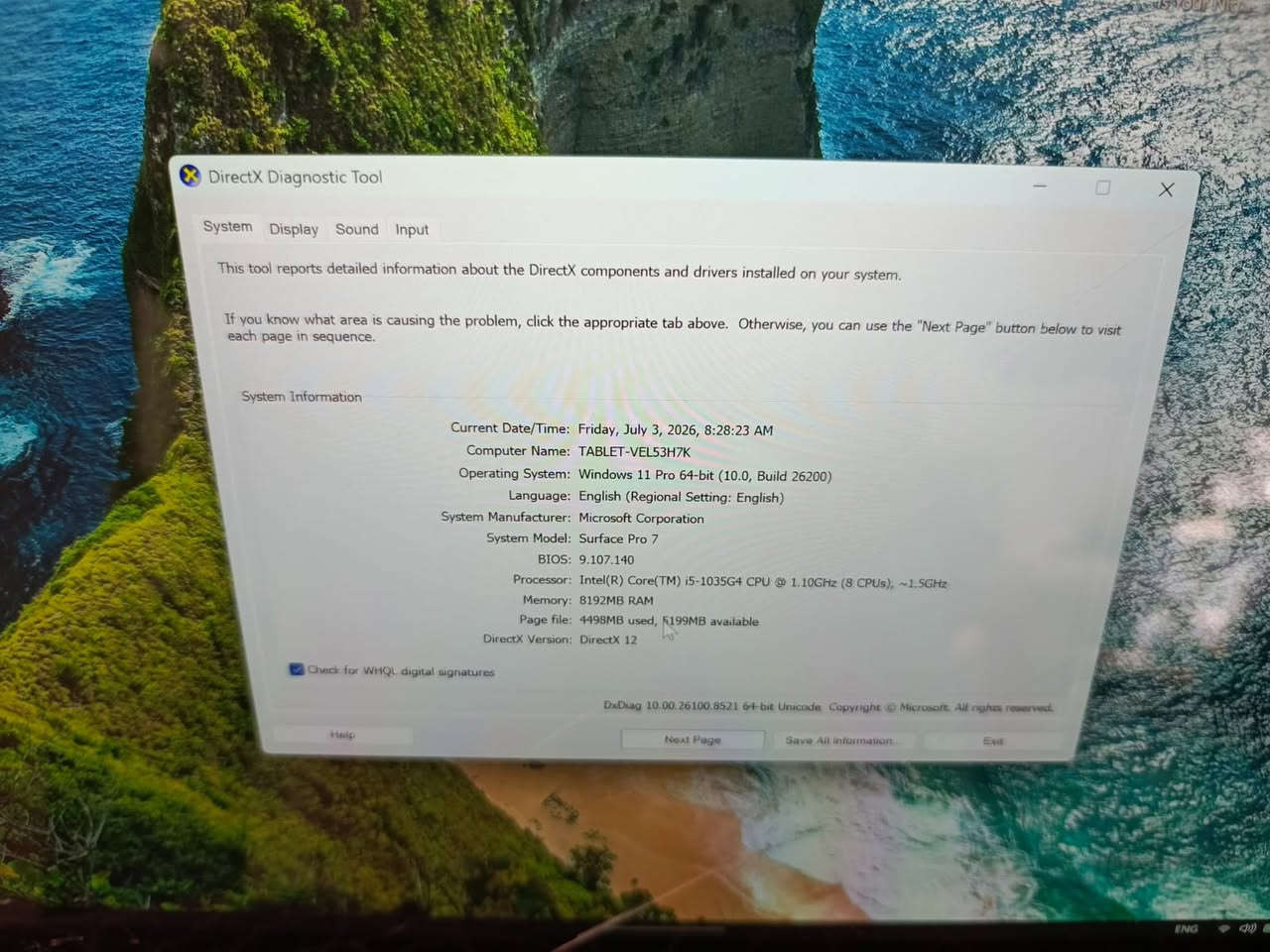 السلام عليكم إخوان تاب مايكروسوفت برو Microsoft pro 7المواصفات
 CPU Intel(R) Core(TM) i5-1035G4 العاشر جيل السريع جدا
- مع كارت الشاشة انتل  نوع iris graphic family INTEL   HD
-     شاشة 12.5(2736X1824)2K HD Display with LED
 - الهارد SSD M2 256GB
وممكن اضافة رام خزن خارجي GB1000لغاية
- الرام 8 جيجا DDR4
- CAM -BT -HDMI ....الخ
الباتري ممتاز
بدون شاحن
برامج واوفيس   - ويندوز 11 64BIT مفعل اصلي مايكروسوفت سيرفيس
+ ومآوس وايرلس
ملاحظة الجهاز نظيف...... يوجد فطربالشاشة غير مؤثر اطلاقا اللمس متوقف والبقية شغال اداء عالي الجودةصورة وصوت بديعة
سعر المطلوب 100 الف دينار فقط نهائي بدون عملة اللي يفيدة الجهاز بهذا السعر       
وشكرا ***********واتس ايضا
