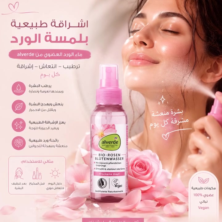 ماء ورد عضوي من علامة Alverde، مخصص للبشرة الجافة 🌸

فوائده للبشرة:
يرطب البشرة الجافة ويعطي نعومة.
ينعش الوجه ويخفف الإحساس بالتعب.
يساعد على تهدئة الاحمرار الخفيف.
يعطي رائحة ورد هادئة ومنعشة.
يمكن استخدامه كتونيك بعد الغسيل أو قبل المكياج.
يحتوي على الجلسرين للمساعدة في حفظ الترطيب.
مناسب لـ:
البشرة الجافة والحساسة غالباً.
الاستخدام اليومي.

سعر القطعه ب12000

منشأ. المانيا 🇩🇪
توصيل بسمايه الف 
بغدادب5000


**إذا كنت صاحب هذا الإعلان وتريد حذفه لأي سبب، رجاءا أرسل رسالة إلى الدعم الفني**