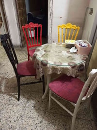 ميز طعام • عاجي • ٣ كراسي