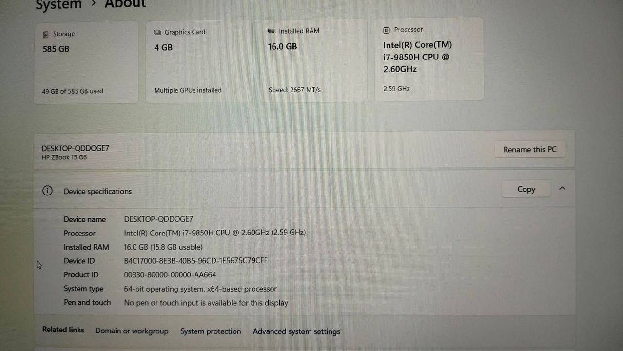 💼 HP ZBook G6 Workstation
لابتوب Workstation احترافي مخصص للمهندسين والمصممين، يجمع بين القوة والثبات مع كارت Quadro المخصص للأعمال الهندسية.

━━━━━━━━━━━━━━━━━━━━━━

🔵 المعالج
Intel Core i7-9850H

🔥 6 أنوية / 12 Threads
💪 من فئة H للأداء العالي
🏗️ مناسب للبرامج الهندسية الثقيلة

🔵 الذاكرة (RAM)
16GB DDR4

🚀 أداء قوي في تعدد المهام
🎨 مناسب للتصميم والمونتاج والبرامج الاحترافية

🔵 التخزين
128GB SSD
+
500GB HDD

⚡ سرعة في تشغيل النظام والبرامج
📁 مساحة كبيرة للمشاريع والملفات

🔵 الشاشة
15.6 بوصة IPS Full HD
دقة 1920×1080

✨ ألوان واضحة وزوايا رؤية واسعة
💻 مناسبة للعمل الاحترافي لفترات طويلة

🔵 كروت الشاشة
Intel UHD Graphics
+
NVIDIA Quadro T1000 4GB GDDR6 🔥

🏗️ كارت احترافي للمهندسين
📐 مناسب لـ AutoCAD / Revit / SolidWorks
🎬 يدعم أعمال التصميم والمونتاج

🔵 المميزات
⌨️ لوحة مفاتيح مضيئة
🔐 بصمة إصبع
💼 تصميم قوي من فئة ZBook الاحترافية

🔵 البطارية
🔋 Health 75%

🔵 النظام
Windows 11 أصلي
✅ يتفعل تلقائياً بمجرد الاتصال بالإنترنت

━━━━━━━━━━━━━━━━━━━━━━

🏗️ مناسب للمهندسين والمعماريين
🎨 التصميم والجرافيك الاحترافي
🎬 المونتاج وتحرير الصور
💻 البرمجة والمهام الثقيلة
🖥️ أعمال Workstation

━━━━━━━━━━━━━━━━━━━━━━

🛡️ ضمان شهر كامل
🔄 15 يوم استبدال
🚚 متاح الشحن لجميع المحافظات

🔥 ZBook G6 + i7 H Series + Quadro T1000 = قوة احترافية حقيقية للشغل التقيل 🔥


**إذا كنت صاحب هذا الإعلان وتريد حذفه لأي سبب، رجاءا أرسل رسالة إلى الدعم الفني**