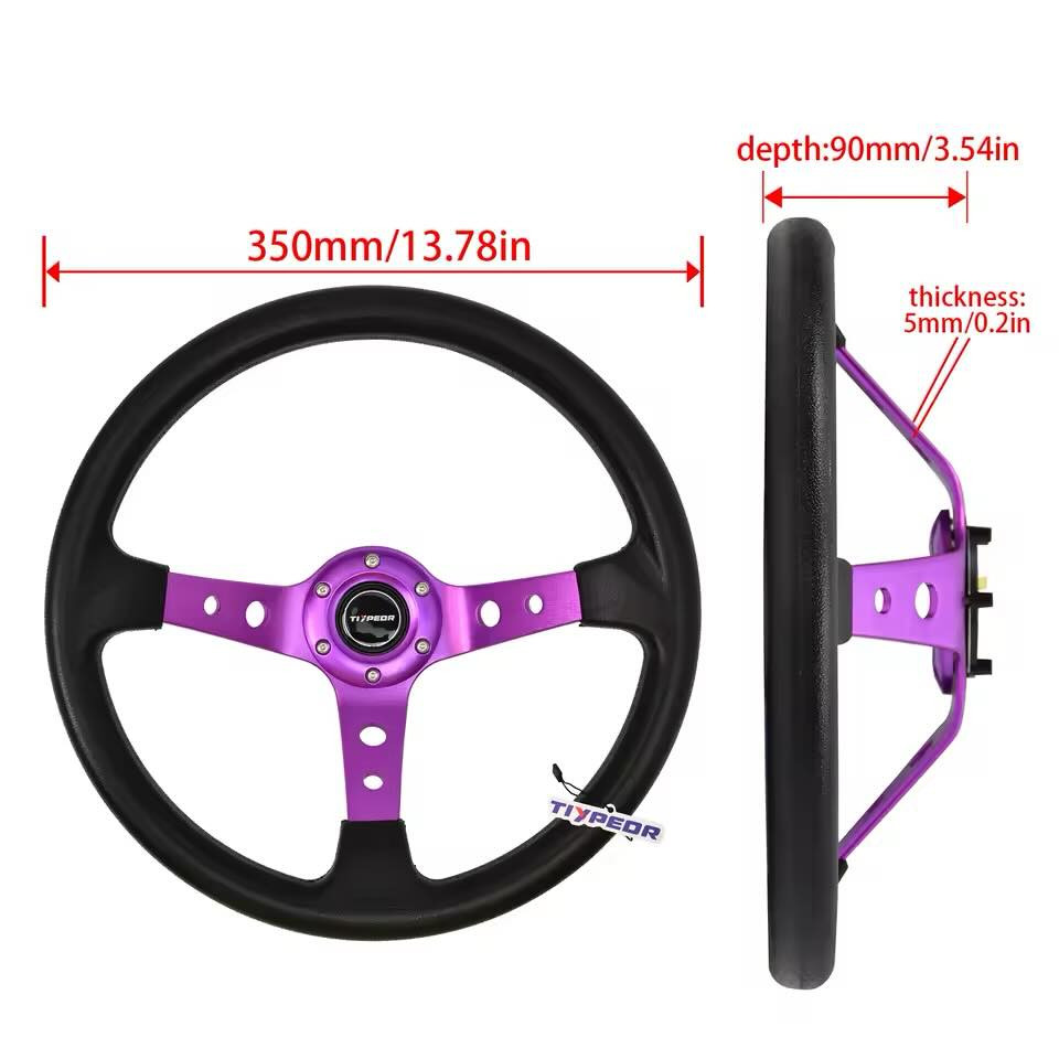 بناءً على الملصق الموجود في الصورة، هذا المنتج هو عجلة قيادة رياضية (Performance Steering Wheel) بقطر 350 مم وتصميم "Deep Dish" (مقعر العمق)، وهي مخصصة للسيارات الرياضية بنمطJDM.

إليك التفاصيل التقنية والبيانات المستخلصة من الملصق:
مواصفات المنتج
اسم المنتج: Performance Steering Wheel 350mm Deep Dish 6 Bolt For JDM Sport Racing Steering Wheel.


**إذا كنت صاحب هذا الإعلان وتريد حذفه لأي سبب، رجاءا أرسل رسالة إلى الدعم الفني**