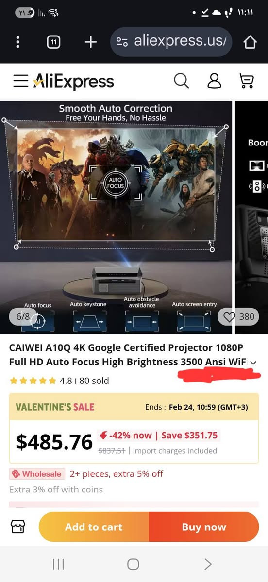 قريبا وصول قطعه خرافيه
3500ansi ♥️♥️♥️♥️♥️♥️♥️

جهاز عرض (Projector) من  CAIWEI، طراز A10Q. 

الدقة والسطوع: دقة أصلية فول HD مع دعم عرض 4K، وسطوع عالي يصل إلى 3500 ANSI . 

نظام التشغيل: يعمل بنظام الاندرويد المعتمد، مما يتيح الوصول المباشر إلى تطبيقات البث مثل Netflix و YouTube و تطبيقات iptv او سينمانا او فودو 
الميزات الذكية: يحتوي على خاصية التركيز التلقائي (Auto Focus) وتقنية واي فاي 6 لسرعة الاتصال. 

للحجزوالاستفسار
***********

