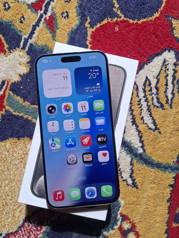 السلام عليكم ايفون ١٥ برو ماكس ذاكره ٢٥٦ بطاريه ٨٤ مكفول من الفتح والتصليح وتر بروف تك خط شرق أوسط وياه كارتونه مطابقه الشاشة  بيه شخوط السعر ٩٥٠ مكاني بغداد *********** بي واتساب بغداد, العراق
