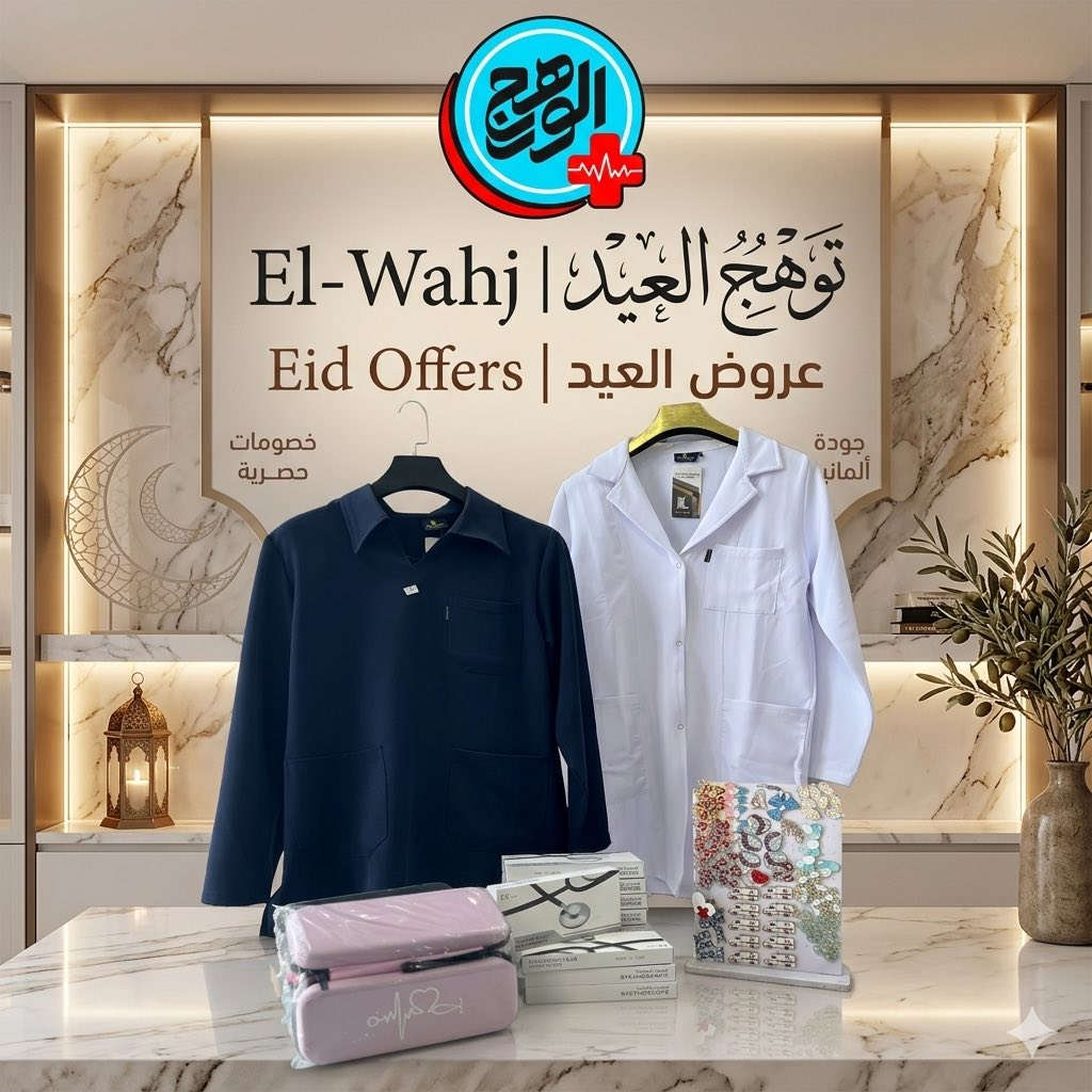 عروووض خاصة ⌛️الى طلبة المجموعة الطبية 
حصرياً فقط داخل تجهيزات الوهج الطبية 
بمناسبة عيد الفطر المبارك .. 
نعلن لكم 

- سكراب چارلس ( درجة اولى ) 👌
- لابكوت ليگرة 🩻
- سماعة طبيب طبية 🩺
- حقيبة للأدوات والمعدات الطبية صغيرة 🗂️

وأخيراً مع هدية بروش حسب التخصص🩹🔬💊 

كل هذا  فقط ب ٥٠،٠٠٠ الف 
مع وجود جميع القياسات والألوان ، سارعوا قبل نفاذ الكمية 🔥🔥🔥🔥

العنوان : تكريت - شارع الاطباء - عمارة رويل مول 
رقم الهاتف : ***********
