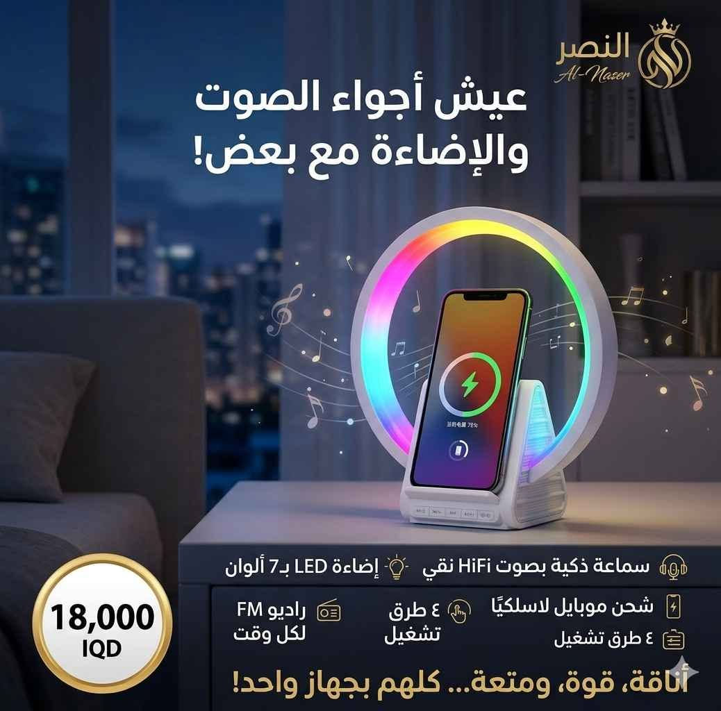 مزودة بإضاءة LED بسبعة ألوان

يمكن التبديل بينها حسب المزاج، مع دعم لوضعيات التركيز والتأمل لتحسين أجواء الاسترخاء أو العمل
رابط فيديو اعلاني:
https://t.me/mojod_12/2067

سماعة ذكية تجمع بين الأناقة والتكنولوجيا الحديثة، تمنحك صوت HiFi نقي وتأثير محيطي يجعل كل لحظة موسيقية تجربة غامرة

تدعم الشحن اللاسلكي بقوة 10 واط – اشحن هاتفك أثناء الاستماع للموسيقى دون الحاجة لأي كابل

أربع وضعيات تشغيل: بلوتوث 5.2، USB، بطاقة TF، ومدخل AUX – مثالية لجميع الأجهزة والمناسبات

راديو FM مدمج، بطارية قوية بجهد 3.7 فولت، تدوم طويلاً مع وضع الاستعداد

التحكم سهل وسريع عبر أزرار متعددة الوظائف – الحجم المثالي والتصميم العصري يجعلها مثالية للمنزل أو المكتب أو هدية أنيقة

الطاقة الخارجة: 5 واط

نطاق التردد: 50 هرتز – 20 كيلوهرتز

المسافة التشغيلية: حتى 10 أمتار

الوزن: 770 غرام

الابعاد : الطول 8cm ‘ العرض 19.5cm ‘ الارتفاع 22cm حلة, بابل


**إذا كنت صاحب هذا الإعلان وتريد حذفه لأي سبب، رجاءا أرسل رسالة إلى الدعم الفني**