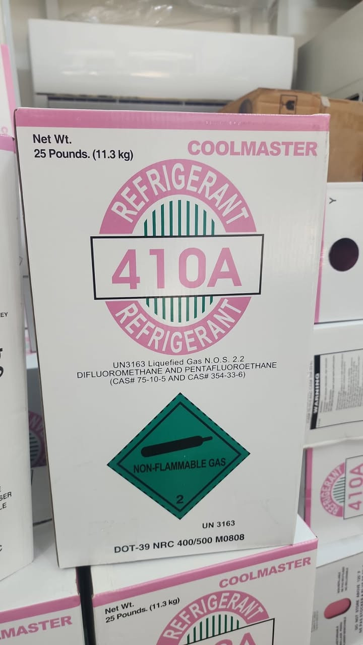 متوفر غاز R410A كول ماستر الاصلي 
من الشركة الأمريكية iGas USA 🇺🇸
نقاوة 99.9%
وزن صافي 11.3 كغم
مصدر الغاز من أمريكا والتعبئة بالإمارات بفرع iGas USA الموجود هناك

هذا المنتج مو ماركة تجارية مجهولة، تكدر تتأكد من معمل الشركة على خرائط Google:

Anderson Road, Tampa, FL 33634, USA 8105 
https://maps.app.goo.gl/kBY3tphFjvcfLLhT6

و معروض نفس هذا الغاز حتى بمواقع بيع قطع غيار و مستلزمات التبريد الامريكية
Chiller City Corp اريزونا 
https://shop.chillercity.com/products/r-410a-25lb-refrigerant-factory-sealed-25
تكساس موقع Center Refrigerants
https://refrigerantscenter.com/products/half-pallet-of-r410-automotive-refrigerant-20-x-25lb-cylinders
نيويورك موقع HVAC NY
https://nyhvacsupplyhouse.com/products/r410a-25-lbs-cylinder-local-pick-up-local-delivery-only
Maxicool موقع New Jersey نيوجرسي
https://maxicoolrefrigerants.com/products/r410a-refrigerant-25lb
و ايضًا معروض في موقع شركة Radwell العالمية
https://www.radwell.co.uk/Buy/COOL%20MASTER/COOL%20MASTER/410A

المصدر: رويال كول – وكلاء iGas USA في العراق
متوفر جملة ومفرد
📞 ***********
📍 بغداد – السنك – سوق التبريد
