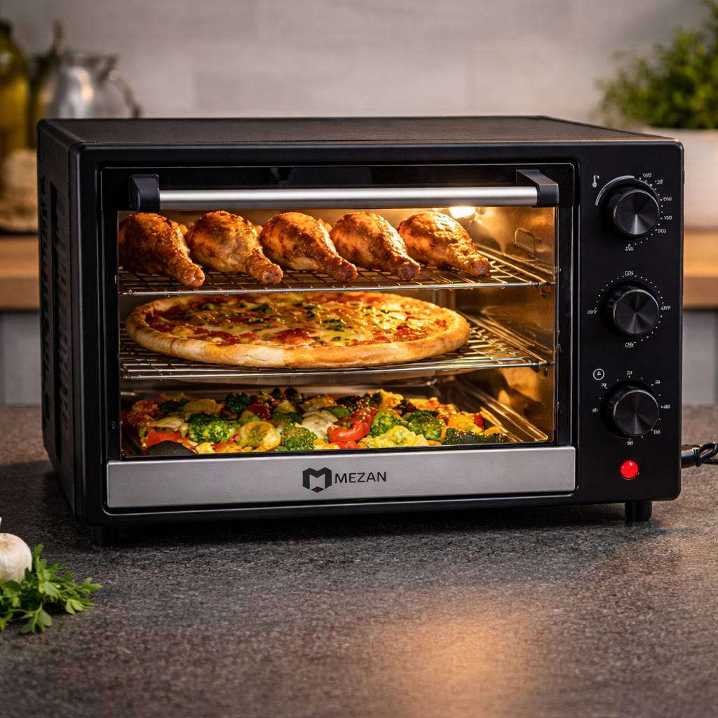 فرن كهربائي بتقنية ألمانية

يمنح أداءً احترافيًا في المطبخ مع لمسة من التقنية الألمانية

اختيارك الأمثل للخبز والتحميص والشواء بسهولة وأناقة

السعة: 48 لترًا

وظيفة الشواية والسياخ الدوارة لنتائج شواء مثالية

مؤقت 60 دقيقة مع جرس تنبيه وإيقاف تشغيل تلقائي لراحة وأمان أكبر

التحكم في درجة الحرارة للحصول على تسوية دقيقة ومتناسقة

محدد تسخين بـ 4 مراحل لتوزيع حرارة مثالي يناسب مختلف أنواع الأطعمة

يحتوي على 4 عناصر تسخين أنبوبية من الفولاذ المقاوم للصدأ لضمان كفاءة عالية وطول عمر الاستخدام، وتعمل جميعها في نفس الوقت

يحتوي على صينية خبز واحدة ورف سلكي واحد

الحجم: العرض 44سم، الارتفاع 27سم ،العمق 24سم

الطاقة: 2600 واط

الجهد: تيار متردد 220 فولت / 50 هرتز
للطلب :***********
