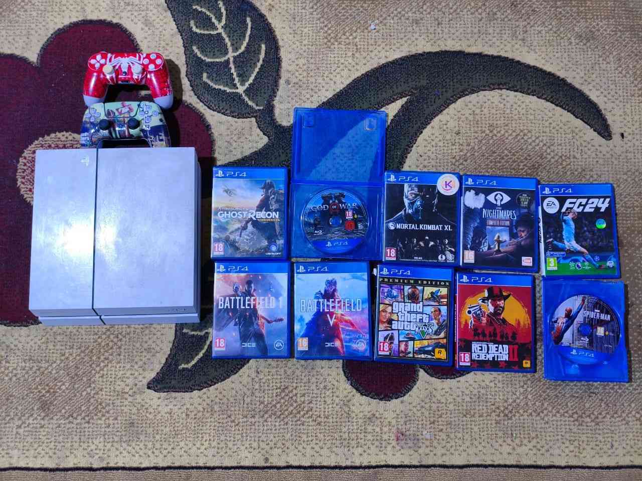 بلي 4 ذاكره 500. برغي ما مفتوح بي جهاز كامل مابي اي نقص
معه 10 اقراص مثل ما أموضح في الصوره.
معه 2 جويستك يدعمن الجيرسكوب اصليات.
سعر 350 وبي مجال قليل. شلع
رقم الهاتف : ***********
المكان بغداد الحريه يوجد خدمه توصيل لجميع المحافضات.
