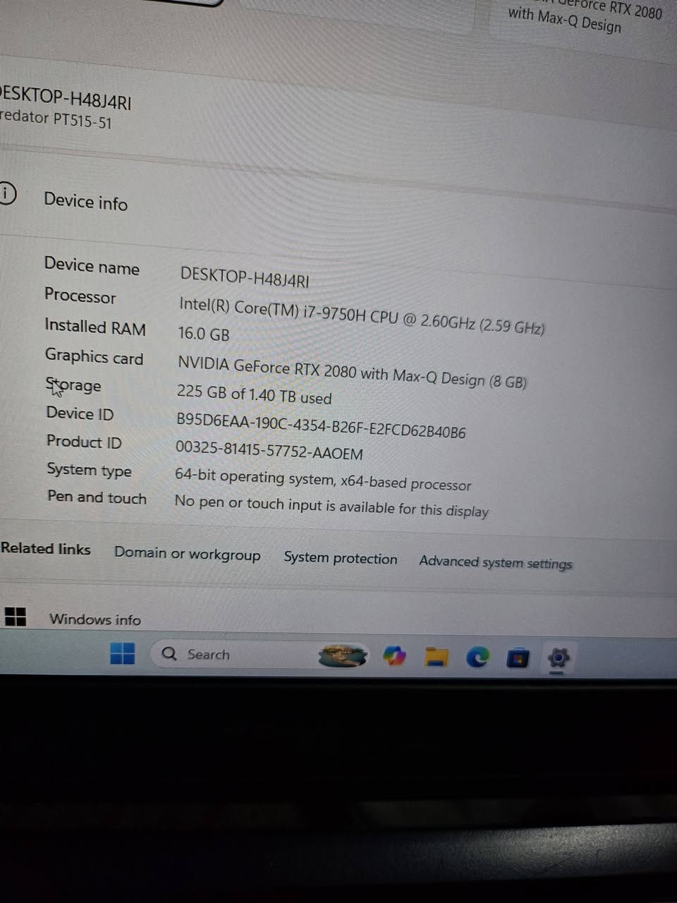 لابتوب ايسر بريدتور  acer predator triton 500 للبيع
المواصفات 
I7 9750h 
Ram16 ddr4 
Rtx 2080 m 8gb 100w boost to 120w
الذاكرة مطورة الى قطعتين اس اس دي 1 تيرا وقطعة 512 كيكا اس اس دي ايضا 
Screen Full hd 1080p 144hz هرتز
 
طبعا الكارت مالته اقوة من 4050 و 3060 وقريب على 3070 بل قوة ويجي v Ram اعلى 8gb 
لابتوب مستعمل نظيف وقوي بل العاب والبرامج الثكيلة 
ويا جنطة وشاحنه الاصلية
سعر 930 الف  
توصيل موجود 
رقمي ***********
