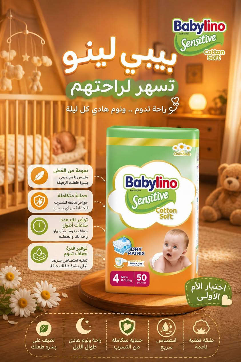 🌸 حفاضات بيبي لينو اللاصق 🌸
راحة ونعومة لطفلك طول اليوم 💚
امتصاص عالي وحماية من التسرب مع ملمس قطني ناعم ✨
متوفر أرقام 1-2-3-4-5-6-7
 📍 العنوان: الشعب – السريدات القديمة / المربع الأول / شارع الخفاجات
(مجاور المضمد أبو كرار)
نستقبل زبائنّا يومياً من الساعة 9 صباحاً إلى 1 ليلاً 🌙
🚚 خدمة توصيل متوفرة داخل بغداد والمناطق القريبة
📞 للحجز والاستفسار راسلونا أو اتصلوا بينا ***********
#بيبي_لينو #حفاضات_اطفال #بيبي_لينو_لاصق #عناية_الاطفال #مواليد
