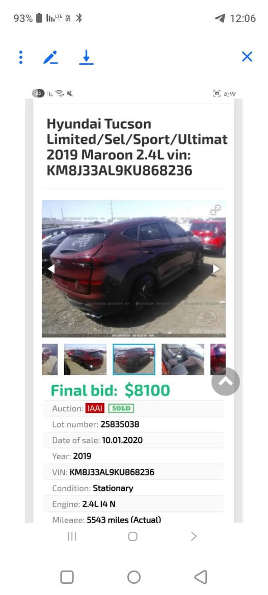 السلام عليكم
بدون مراوس فقط بيع 
توسان 2019 فول لمتد رقم بغداد باسمي تحويل مباشر 
حادثه جانبي 3 قطع صبغ بابتين وجاملغ خلفي والباقي مكفول 
مكينه 2400
مواصفات الفول معروفه 
ماشيه 89 الف 
سياره بعده نظيفه وجاهزه من كلشي
مكانه بغداد العبيدي 
***********
السعر 142 قفل سعر نهائي
