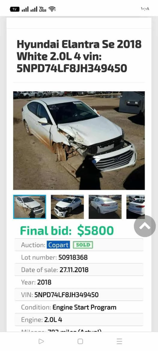 سيارة إلنترا موديل ١٨ تقريبا حادث بسيط مرقم أربيل ماشية 54 
محرك دوش  ٢٠٠٠عنوان السياره حله اسكان ***********
  
السعر ١28
