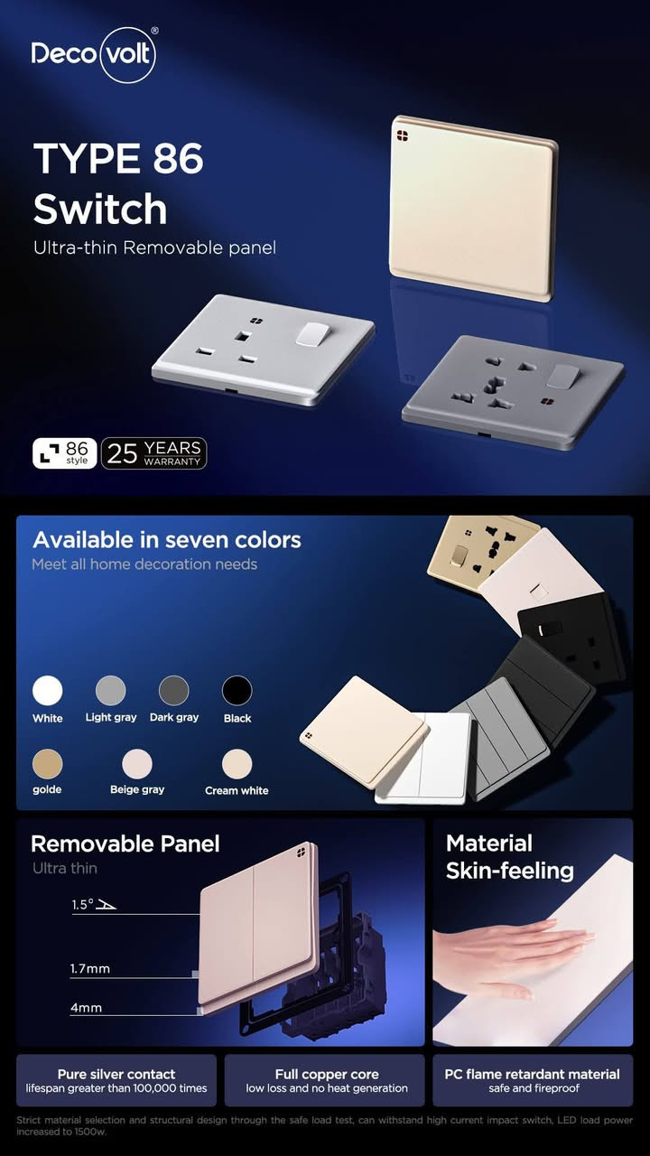 🔌✨ بلك سويج ديكو فولت – شكل 26 الحديث ✨
متوفر الآن بأناقة وفخامة عالية 💎
بـ ثلاثة ألوان مميزة:
🟡 ذهبي
⚫ أسود
⚙️ رصاصي

✅ تصميم عصري يناسب الديكورات الحديثة
✅ ضمان حقيقي 25 سنة حقيقي 🔥
✅ جودة عالية وأمان تام
📍 العنوان: النجف الأشرف – قرية الغدير – خالف بازار سنتر
📞 للحجز والاستفسار:
***********
***********
***********
يوجد خدمة توصيل داخل قرية الغدير
