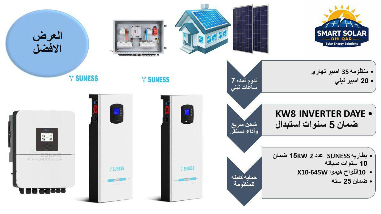 ☀️🔋 تعبت من انقطاع الكهرباء؟ الحل أصبح بين يديك!
نوفر لكم نصب منظومات الطاقة الشمسية المتكاملة للمنازل والمشاريع بأحدث الأجهزة وبأيدي فنيين مختصين ⚡

✅ طاقة نظيفة ومستقرة طوال اليوم
✅ تقليل كبير في مصاريف الكهرباء
✅ تجهيز ونصب وفحص كامل للمنظومة
✅ اختيار المنظومة المناسبة حسب احتياجك

🛡️ ضمان شامل على جميع مكونات المنظومة:
🔹 الألواح الشمسية
🔹 العاكس (الإنفرتر)
🔹 البطاريات

🔧 مع ضمان صيانة وخدمة طويلة الأمد لضمان أفضل أداء للمنظومة.

💡 استثمر اليوم بالطاقة الشمسية وارتاح من مشاكل الكهرباء!

📩 للحجز والاستفسار راسلنا على الخاص
📞 راسلنا على الواتساب 
***********
