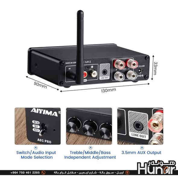 AIYIMA A01 Pro 100W x 2 Power Amplifier Bluetooth 5.1 Class D Amp TPA3116 2.0/2.1 Channel Stereo Amplifier Receiver Mini Speaker Amp with 3.5mm AUX Output + Power Adapter
( کوردی • عربي )

🟢توصيل موجود الي جميع المحافضات
🟡گەياندن هەیە بۆ هەموو شوێنێک

🟠مــعـرض هــونـەر
🔸للـصوتــیات(امبلیفایر• سماعة• رادیو• انتیك• مایكروفون)
🔸عــنـوان• اربیل سوق بالة • شارع اربعین
🔸مـوبایـل• ***********
                   ***********

🔵پـێـشانـگای هــونـەر
🔹بۆ ئامێری دەنگی و کارەبایی(ئیمپلیفایر• سەماعە• ڕادیۆ• مایکرۆفۆن)
🔹ناونیـشان• هەولیر • بازاری لەنگەی ٤۰م
🔹مـــۆبـایـل• 
***********
***********

•••••••••••••••••••••••••••••••••••••••••••••••••••
#iraq #kurdistan #duhok #zaxo #hawler #karbala #slemani #erbil #baghdad #kurd #kurdish #akre  #karkuk #kuwait #najaf
#amplifier #audio #subwoofer #sound #music #audiophile #bass #stereo #amplifiers #speaker #soundsystem #speakers
#اربيل #العراق #بغداد
