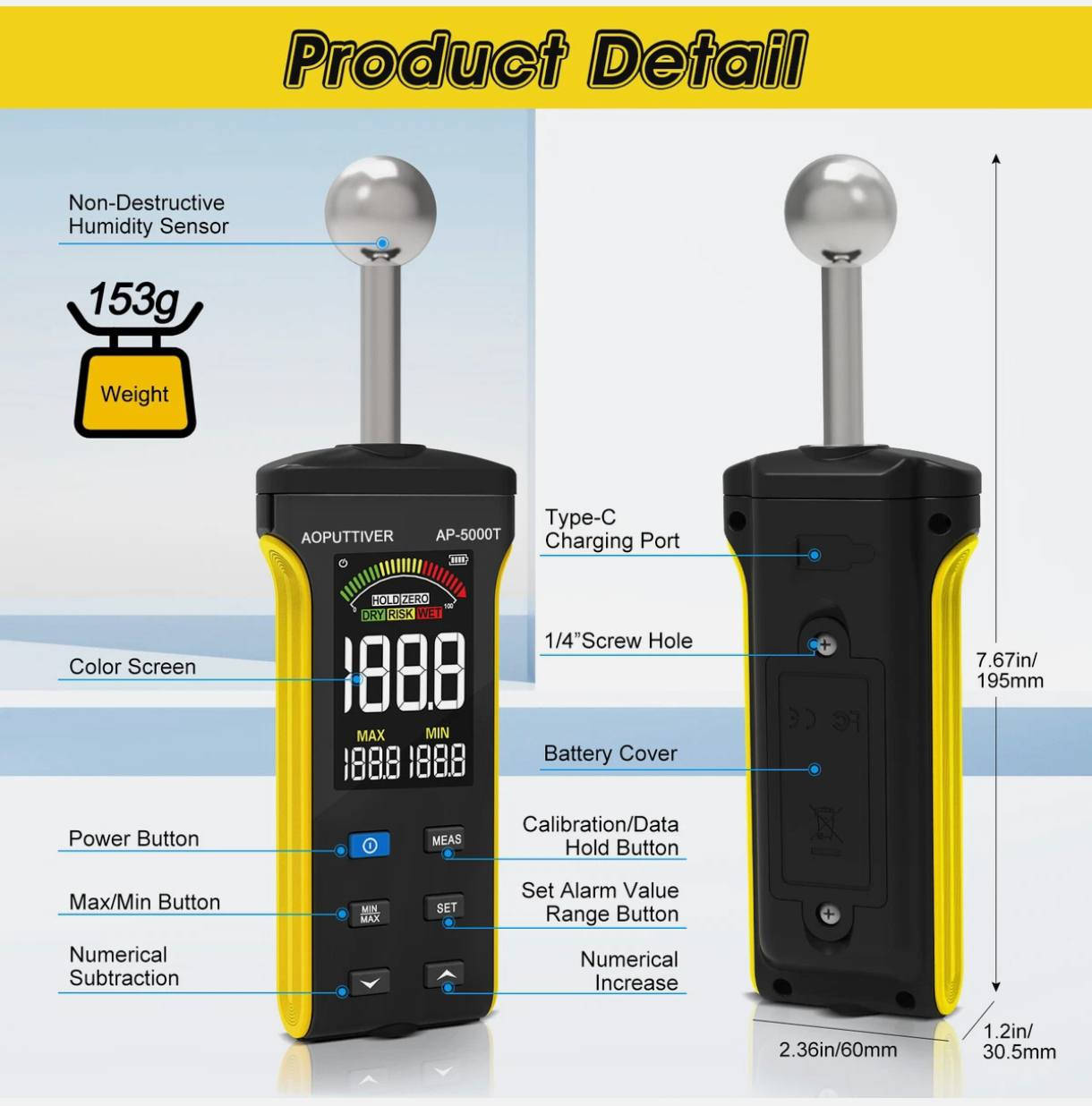 قياس وتحديد الرطوبة من نوع AOPUTTRIVER AP-5000T. يصل إلى 20-40 ملم تحت السطح. 
للخشب، الخرسانة، الجدران الجصية، البلاط، والمواد البنائية الأخرى. 
السعر 25


**إذا كنت صاحب هذا الإعلان وتريد حذفه لأي سبب، رجاءا أرسل رسالة إلى الدعم الفني**