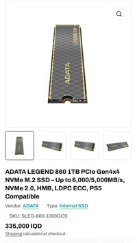 هارد A-data 860حجم تيرا  استعمال قليل جداً  Pci 4  للبيع ب ١٦٠ وبي مجا...