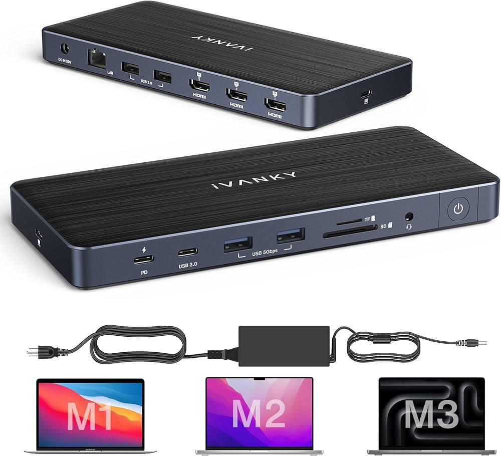 أفضل شاحنة للماك والايفون والباقي⬇️
قاعدة التوصيل iVANKY FusionDock Pro 1+ (محطة إرساء أو Docking Station)
- وهي مخصصة بشكل أساسي لأجهزة MacBook بمختلف معالجاتها 
(M1، M2، M3، M4،M5)
- طاقة شحن قوية (100W PD): تمنح الكمبيوتر شحناً سريعاً يصل إلى 100 واط عبر منفذ التوصيل الأساسي.
- دعم 3 شاشات بدقة 4K: تتيح لك تشغيل حتى 3 شاشات خارجية معاً بدقة 4K وتردد 60Hz في نفس الوقت (باستخدام تعريف DisplayLink).
- 14 منفذاً متعدد الاستخدامات: تشمل منافذ USB-C و USB-A بسرعة نقل 10Gbps، منفذ إيثرنت سريع (2.5GbE)، قارئ بطاقات ذاكرة (SD/microSD)، ومنفذ صوت 3.5mm.
***********

