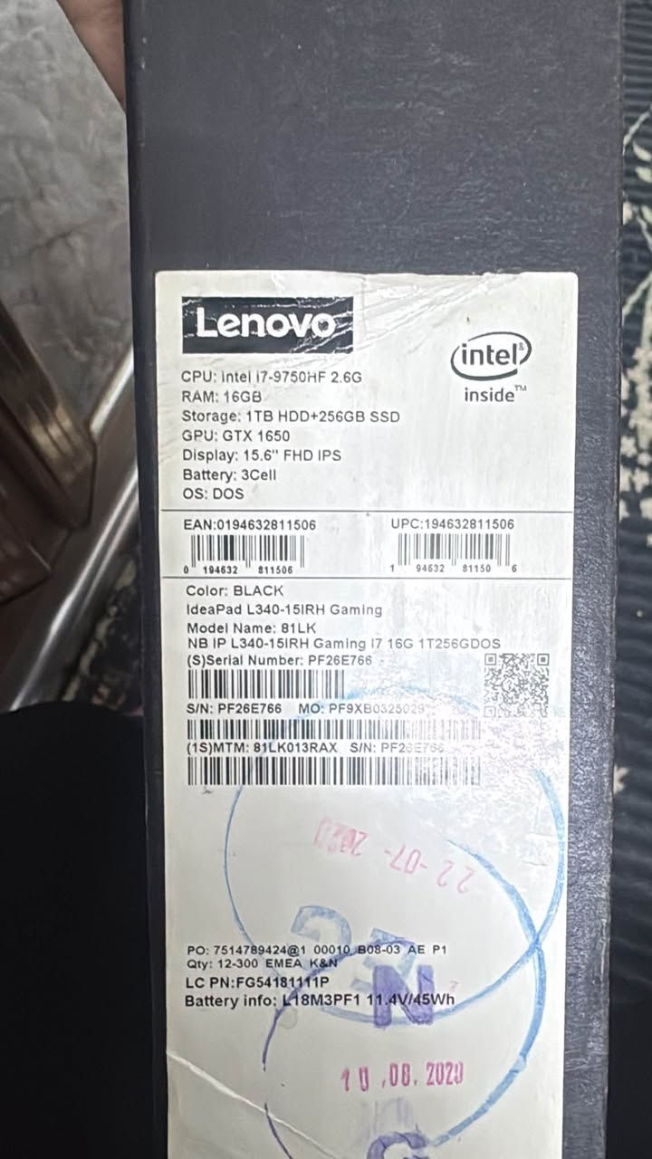 اللابتوب للبيع : lenovo ideapad 
النوع: Gaming

المعالج core i7-9750HF 
كرت الشاشة: NVIDIA GTX 1650 (4GB)
الرام: 16GB (قابل للزيادة)
التخزين: 256GB SSD+ HDD 1T
الشاشة: 15.6 إنج FHD
مكاني بغداد الجهاد
الاستفسار اكثر ***********
ماكو توصيل اله اذا تنطي عربون سعرها ٦٠٠ الف نهايتها كارتون وشاحن موجودات بغداد, العراق
