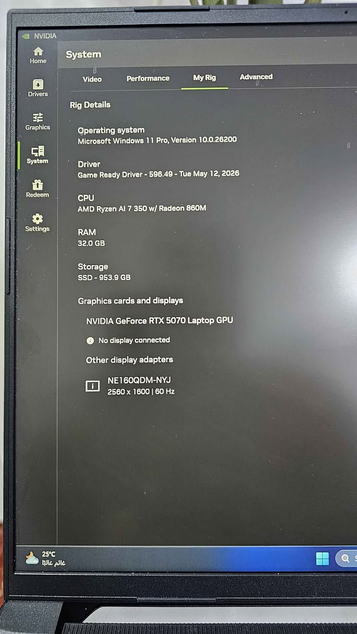 🚨 للبيع: لابتوب GIGABYTE AERO X16 (1WH) للمصممين واللاعبين 🚨
فرصة لا تُعوض لعشاق الأداء الخارق وصناع المحتوى! للبيع جهاز GIGABYTE AERO X16 بمواصفاته الثورية القائمة على الذكاء الاصطناعي وجيل كروت الشاشة الأحدث عالمياً [0.5.2، 0.5.8].
🖥️ أبرز المواصفات الفنية:

* المعالج: AMD Ryzen™ AI 7 350 الخارق والمخصص لمعالجة الذكاء الاصطناعي بسرعة فائقة.
* كرت الشاشة: NVIDIA® GeForce RTX™ 5070 (بذاكرة 8GB GDDR7) - أقوى أداء للألعاب الثقيلة وبرامج المونتاج والرندرة.
* الشاشة: شاشة خيالية بمقاس 16 بوصة بدقة WQXGA (2560×1600)، تردد 165Hz، وألوان دقيقة جداً ومريحة للعين بسطوع 400nits.
* الذاكرة (RAM): سعة 32 جيجابايت DDR5 لتنقل فوري وسلس بين البرامج الثقيلة [0.5.2، 0.5.5].
* التخزين: 1 تيرابايت SSD NVMe فائق السرعة لفتح النظام والبرامج في ثوانٍ.
* البطارية والنظام: بطارية 76Wh ممتازة، ويعتبر اللابتوب من فئة Copilot+ PC الرسمية من مايكروسوفت.

✨ حالة الجهاز والملحقات:

* الحالة: [  المستعمل نظيف جداً بدون أي خدوش بدون].
* الملحقات: [ بدون بوكس، الشاحن الأصلي، مع حقيبة اصليه].

💰 السعر المطلوب: [2،150،000 ليونين و 150]
📞 للتواصل والاستفسار: *********** بغداد, العراق
