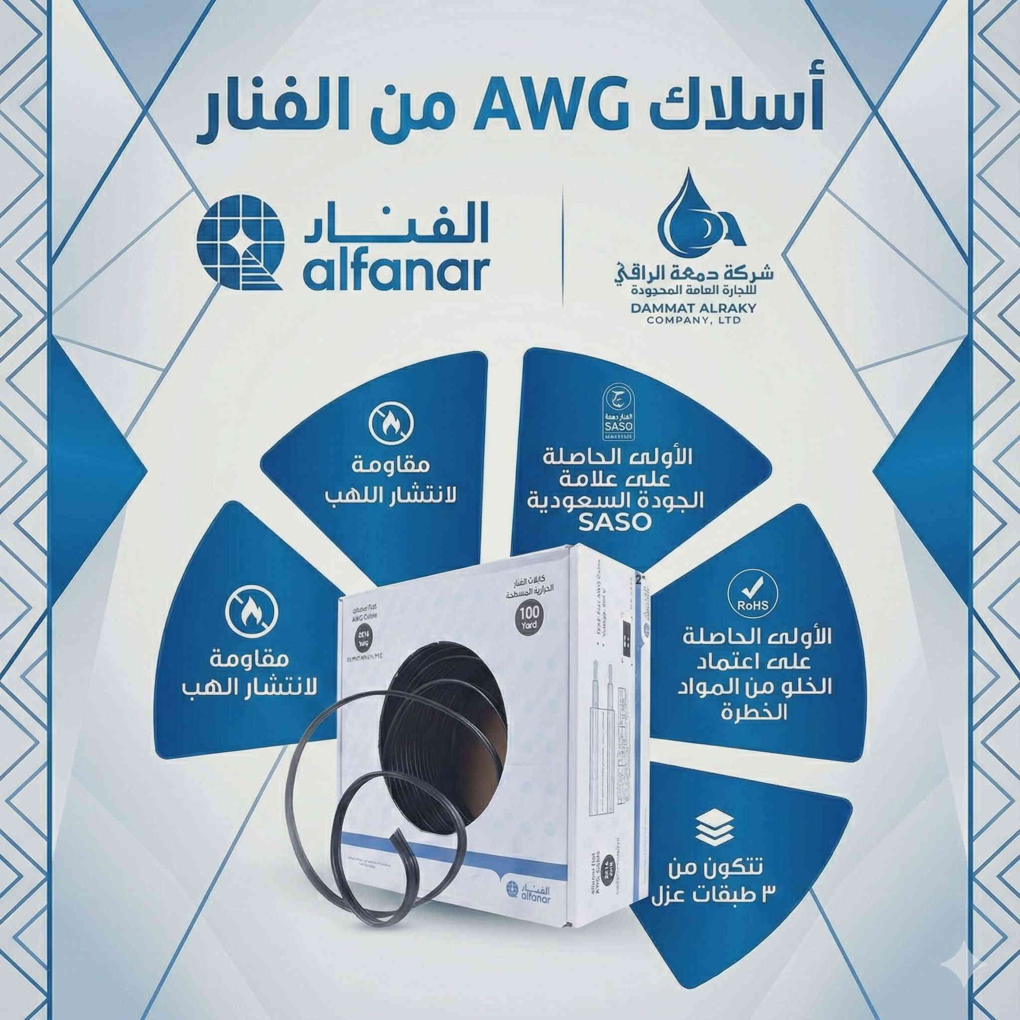 واحد كربلاء 
العنوان: أساس بيتك.. يبدأ بالأمان مع شركة دمعة الراقي 🏠⚡️
لأن تأسيس الكهرباء ما فيه مجازفة، وفرنا لكم الأفضل!
أسلاك الفنار (Al-Fanar) الغنية عن التعريف، الآن متوفرة لدى شركة دمعة الراقي.
✅ لماذا أسلاك الفنار؟
نحاس صافي بنسبة 99.9% لتوصيل كهربائي ممتاز.
عزل قوي (PVC) يتحمل درجات الحرارة العالية.
مطابقة للمواصفات العالمية والسعودية.
مرونة عالية في التركيب ومقاومة للحريق.
💡 متوفر جميع المقاسات (1.5 ملم، 2.5 ملم، 4 ملم، 6 ملم.. وأكثر).
📍 العنوان: [كربلاء - حي العباس عامود 5
📱 للحجز والاستفسار: [*********** -***********]
