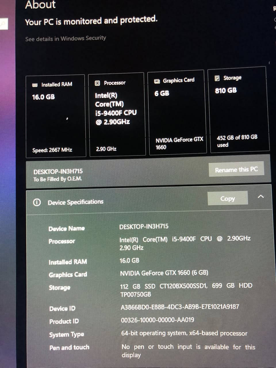 Pc للبيع
Gpu - 1660
Cpu - i5 9400f
Ram - 8x2 rgp ( 2600 ) 
M.b - b365 asrock
Hdd - 750
Ssd - 150 
Ps - 650 w
السعر 550 
Monitor 
Msi curved 1920 x 1080 full hd 
Size - 27 
( الشاشه مضروبه ضربات خفيفه من برا مثل ماموجوده بالصور ) 
السعر ١٠٠
Mouse razer 
Keyboard havit 
Headset havit 
السعر ٥٠ 
المكان الدوره - شارع ٦٠ ( السعر قابل للتفاوض بشكل بسيط )


**إذا كنت صاحب هذا الإعلان وتريد حذفه لأي سبب، رجاءا أرسل رسالة إلى الدعم الفني**