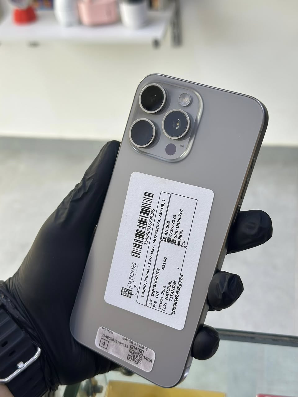 ايفون 15 pro max
اللون تيتانيوم 🩶
الذاكره : 256
بطاريه :88 / بلاديه 
جهاز نظافه 100%
زلغ واحد مابي اخو الجديد 
وتر بروف / بلحاسبه نورمال 
ضمان 5 ايام ⭕️
🛑🛑🛑
***********
***********
