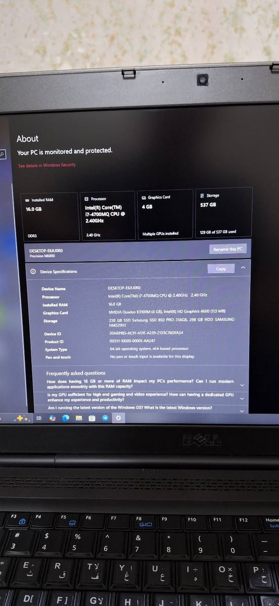 الملكـــة Dell Precision m6800 😍 للبيع 
المواصفات 
Intel Core i7-4700MQ 6MB Cache 
RAM :16GB DDR3
ssd 256GB SAMSUNG 850 PRO , HDD 320GB samsung
GPU : Nvidia Quadro k3100m
17.3Inch
فقط بطارية تعبانة تنطيك نصف ساعة او ساعة احيانا لكن مالتها الاصلية 97wh وتتصلح


**إذا كنت صاحب هذا الإعلان وتريد حذفه لأي سبب، رجاءا أرسل رسالة إلى الدعم الفني**