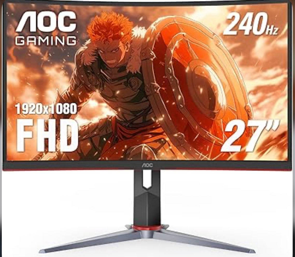 شاشة : AOC C27G2Z
مكلف بالنشر 
رقم صاحب الشاشة : ***********
…….
شاشة استعمال بسيط جدا ونضافة 100‎%‎

الحجم والدقة
• حجم الشاشة: 27 إنش (منحنية 1500R)  
• الدقة: Full HD – 1920 × 1080 بكسل  
• نسبة العرض: 16:9  

اللوحة والتدرج اللوني
• نوع اللوحة: VA (تباين عالي وألوان مشبعة)  
• عمق الألوان: 16.7 مليون لون  
• نطاق الألوان: تغطية sRGB ~120 % تقريبًا بحسب مصادر  

⸻

⚡ الأداء (الـ Gaming)

• معدل التحديث: 240 Hz    
• زمن الاستجابة: 0.5 ms (MPRT)    
• تقنية المزامنة: FreeSync Premium / Adaptive-Sync    
• دعم G-Sync Compatible (توافق مع بطاقات NVIDIA)  

⸻

🔆 جودة الصورة

• السطوع: حوالي 250 – 300 cd/m²  
• نسبة التباين: 3000:1 (ثابت)  
• زاوية المشاهدة: 178° أفقياً وعمودياً  
• علاج الشاشة: مضاد انعكاس (Anti-glare)  
السعر قيم بما يرضى الله وبالعافية عليك
