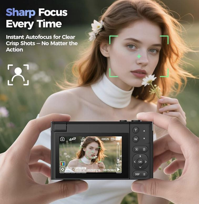 � كاميرا رقمية 4K + شاشة قابلة للطي 180°
✔ دقة تصوير فيديو 4K UHD
✔ صور عالية الدقة
✔ تكبير (Zoom) 16× رقمي
✔ شاشة قابلة للإمالة 180° (مناسب للـ Selfie & Vlog)
✔ بطاقة ذاكرة 32GB مرفقة
✔ فلاش مدمج
✔ سهلة للمبتدئين والسفر
✔ لون: أسود

💡 حالة الاستخدام: ممتازة للمبتدئين، تسجيل فيديو، صور عائلية، سفر، YouTube وTikTok


**إذا كنت صاحب هذا الإعلان وتريد حذفه لأي سبب، رجاءا أرسل رسالة إلى الدعم الفني**