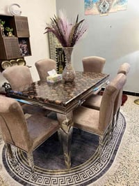 ميز طعام مرمر طبيعي 6 مقعد عنوان بغداد سعر 380 تواصل 07875843828