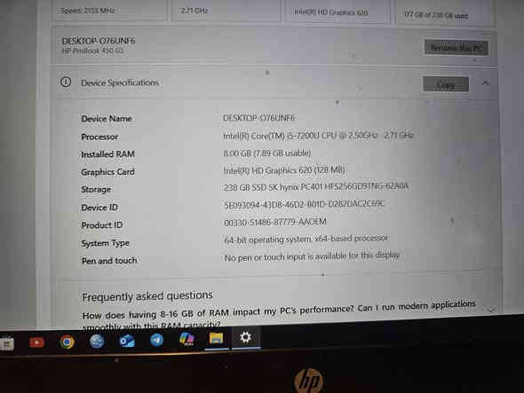 السلام عليكم  

HP ProBook 450 G5 للبيع لابتوب 
 
📌 المواصفات:
Intel Core i5-7200U (الجيل السابع)
Ram: 8GB DDR4
Intel HD Graphics 620
Camera & Fingerprint
Windows 10 أصلي

السعر 150 الف دينار 
الموقع الكرادة
للتواصل ***********
