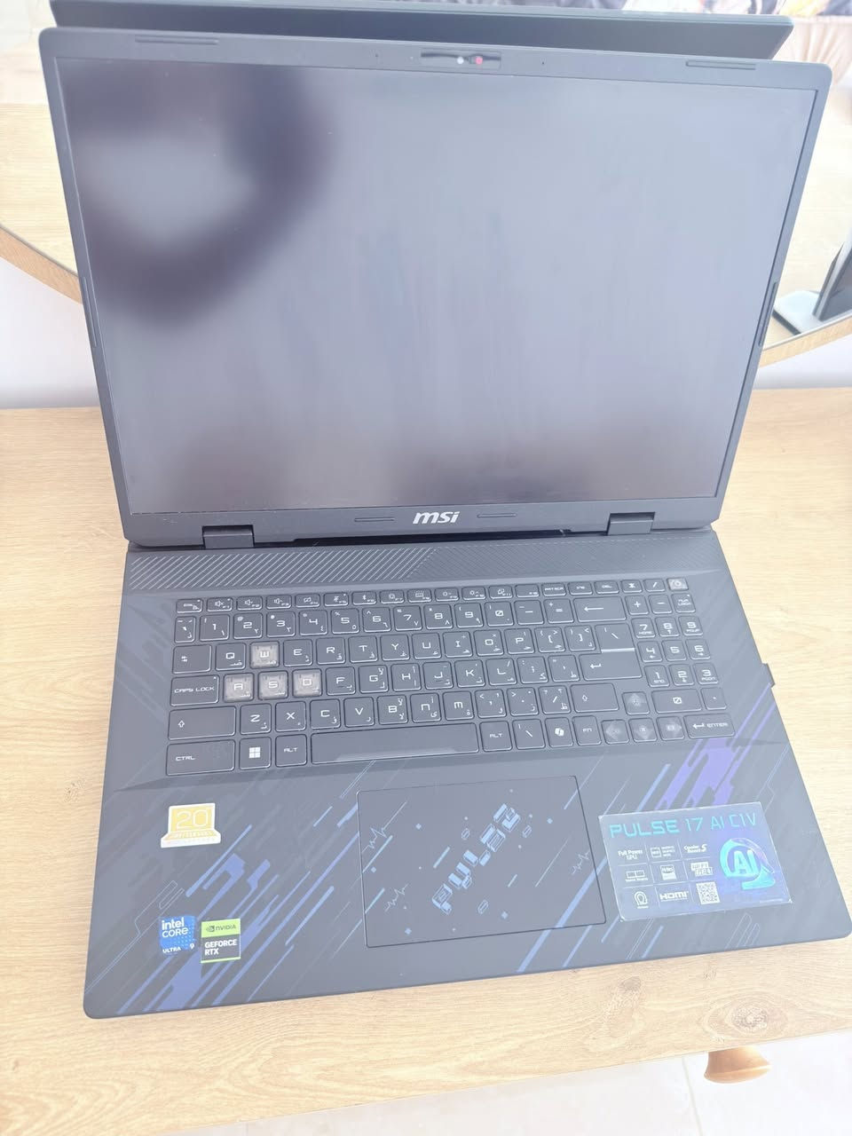 للبيع لابتوب ألعاب قوي – MSI Pulse 17 AI C1V (إصدار الذكرى الـ20)
لابتوب ألعاب قوي جداً بحالة ممتازة، استخدام قليل.
الجهاز نسخة خاصة من إصدار الذكرى العشرين للابتوبات MSI (20th Anniversary Edition).

المواصفات:

* الموديل: MSI Pulse 17 AI C1V
* المعالج: Intel Core Ultra 9 185H
* كرت الشاشة: NVIDIA GeForce RTX 4070 ‏8GB
* الرام: 32GB DDR5
* التخزين: 1TB NVMe SSD
* الشاشة: 17 بوصة
* دقة الشاشة: QHD+ (2560×1600)
* تردد الشاشة: 144Hz
* نظام التشغيل: Windows 11
* لوحة المفاتيح: عربي / إنكليزي

حالة الجهاز:

* استخدام قليل جداً
* نظيف جداً ولا توجد مشاكل
* الأداء ممتاز للألعاب والبرامج الثقيلة

الملحقات:

* الكرتون الأصلي
* شنطة MSI الأصلية الخاصة بالجهاز
* ماوس

مميزات الجهاز:

* إصدار خاص بمناسبة 20 سنة من لابتوبات MSI
* مناسب للألعاب الثقيلة والتصميم والمونتاج والبرمجة

السعر 3مليون دينار عراقي

للتواصل على الرقم الخاص ***********
