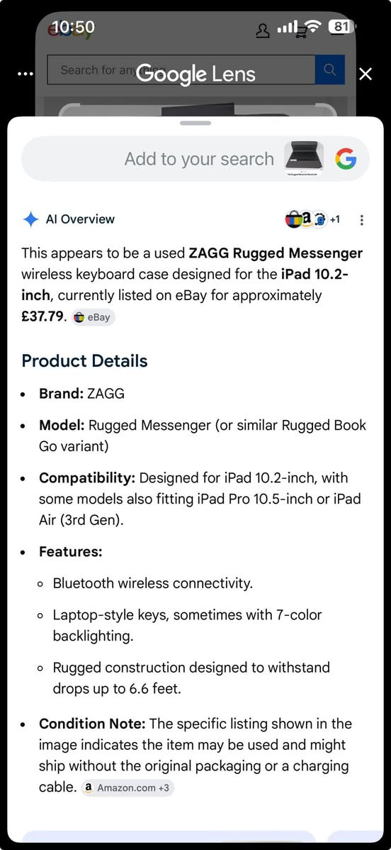 Keyboard Bluetooth 10-2 inch and magnetic cover
كيبورد بلوتوث وكفر ممغنط لاي آيباد حجم 10.2 انش مثل (ايباد ٦ و ٧ و ٨ و ٩ و ١٠ وحتى ١١)وايضاً يدعم آيباد برو حجم 10.5 انش وايباد اير الجيل الثالث …. الكيبورد بحاله ممتازة 
البيع بسعر رمزي سعرو ع الايبيه ب ٤٠ دينار
للبيع فقط ب ٢٥  شامل التوصيل


**إذا كنت صاحب هذا الإعلان وتريد حذفه لأي سبب، رجاءا أرسل رسالة إلى الدعم الفني**