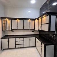 احدى اعمالنا بلون الرصاصي مع المرمر الاسود الصناعي ثقيل  داخل خارج الم...